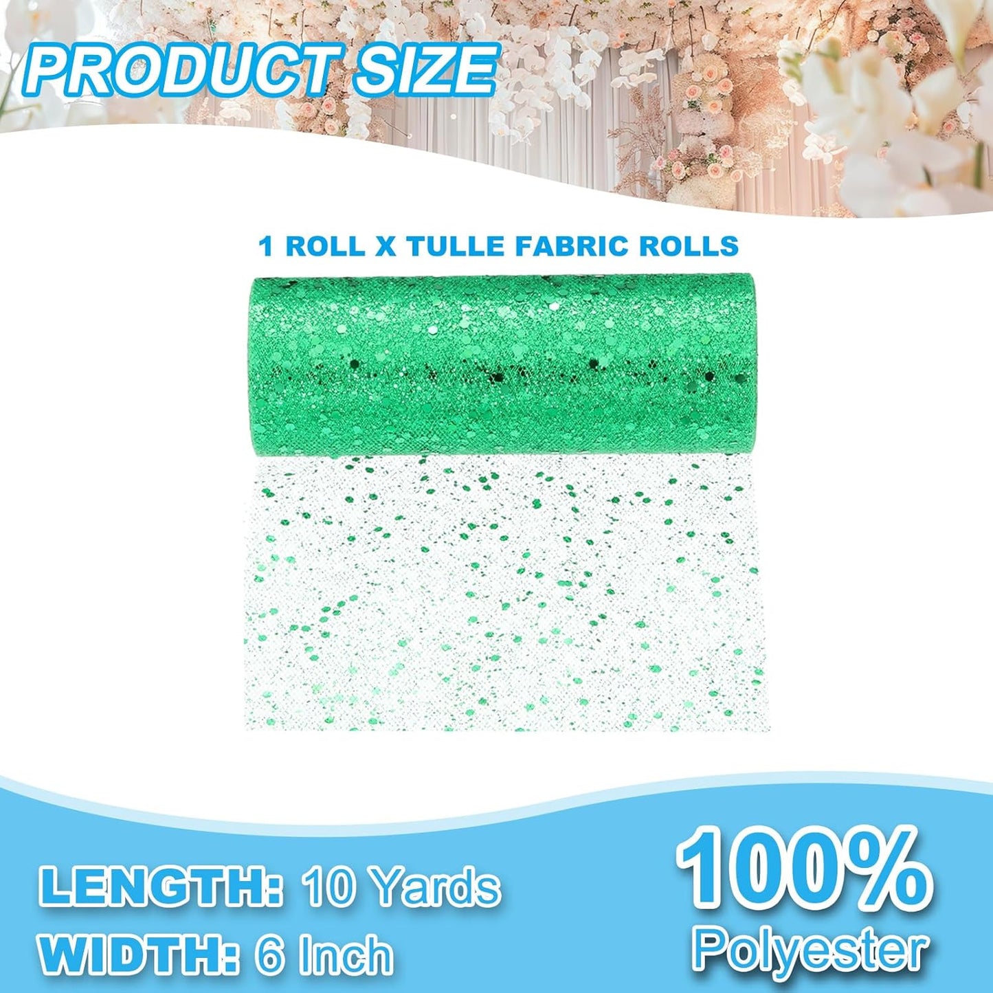 PATIKIL Tulle Fabric Rolls, 6 Inch by 10 Yards Fabric Spool Tulle Sparkling Ribbon Netting Sequin for DIY Tutu Skirts Crafts Wedding Party Decorations, Grass Green