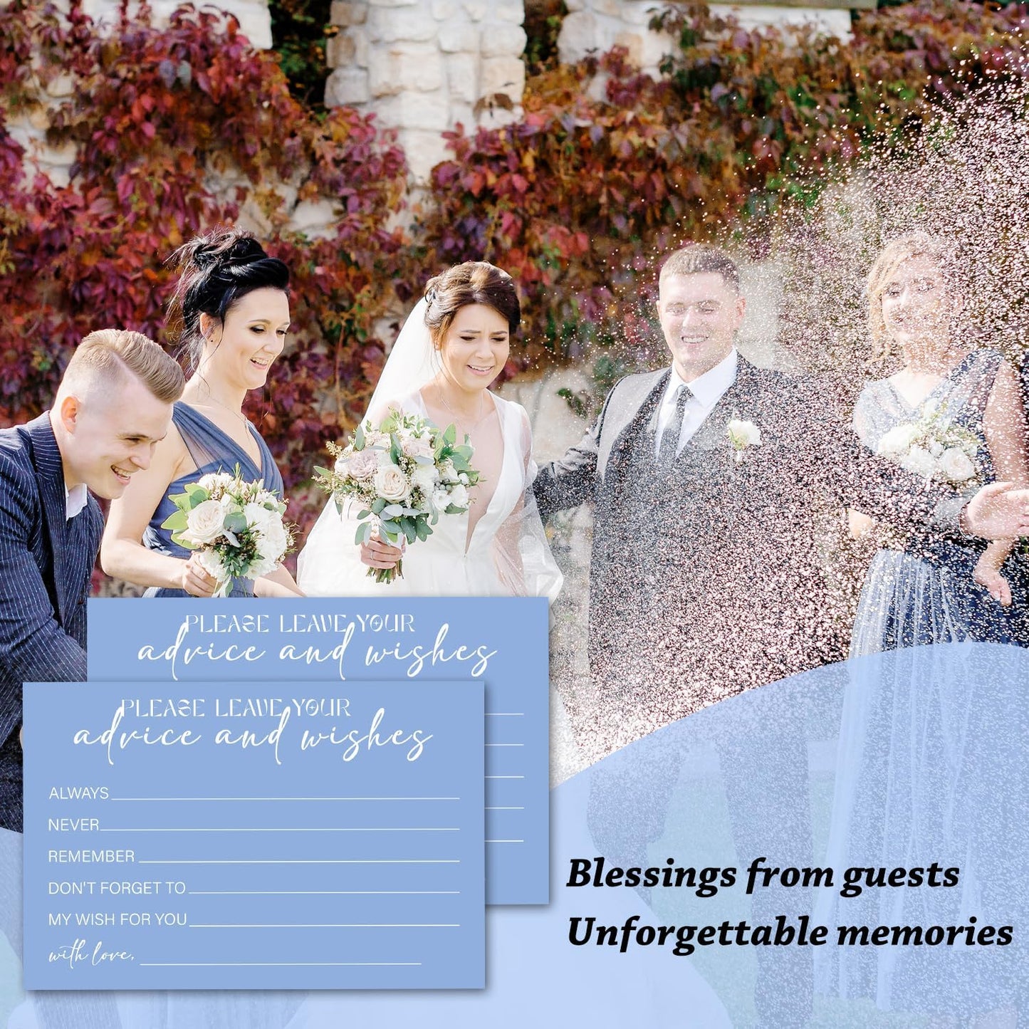 Advice and Wishes For the Mr and Mrs, Blue Advice Cards for Bridal Shower, Well Wishes for Wedding, Baby Shower Birthday And Graduation Party, 4" x6", 25 Pack-09