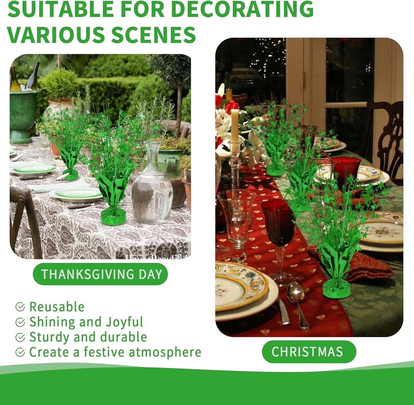 6 Pack Star Table Centerpieces for Party, Birthday Table Decorations for Kids Adults, Party Centerpieces for Tables for Wedding Baby Shower Graduation Holiday Event (Green)