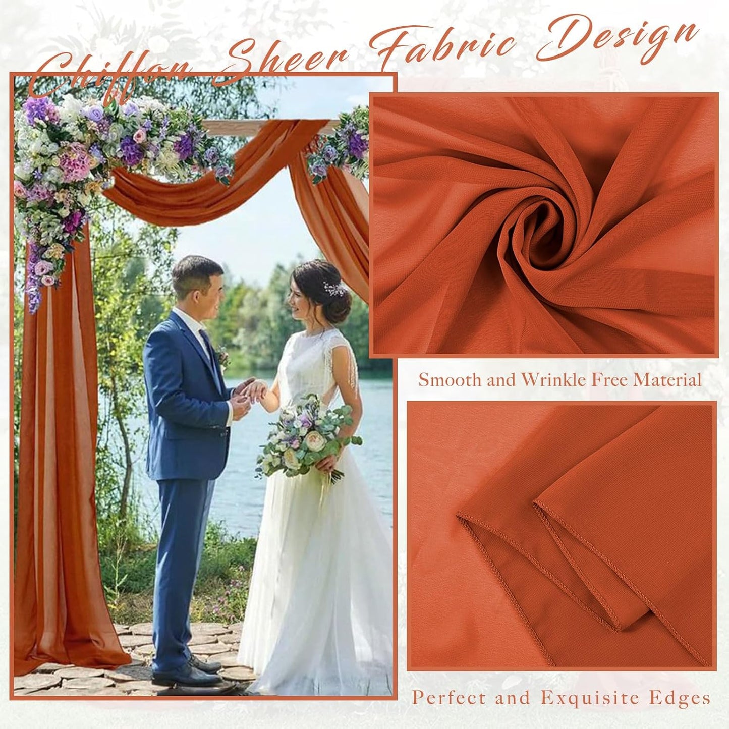Wedding Arch Draping Fabric 2 Panels 20Ft Length x 28" Width Terracotta Photography Arch Drapes Chiffon Fabric Sheer Curtains Backdrop for Party Bridal Wedding Ceremony Ceiling Stage Reception Decor