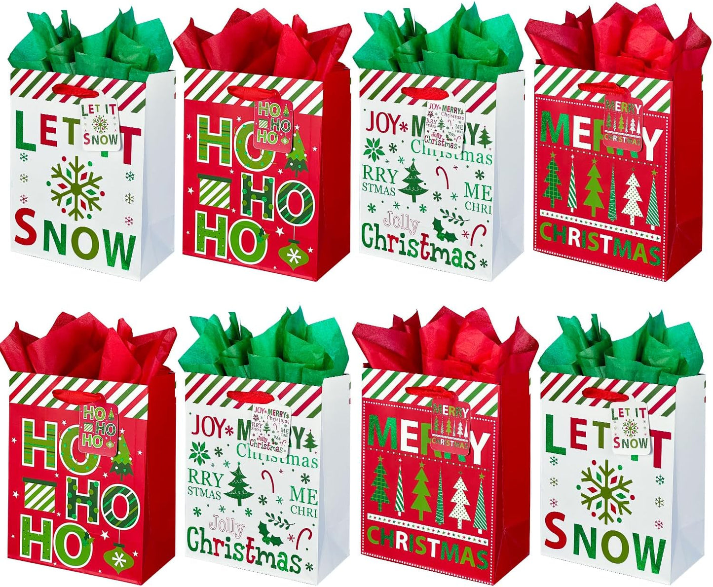 GITMIWS 12 Pack Christmas Paper Gift Bags with Tissue Paper, 9'' Medium Christmas Treat Gift Bags Bulk with handles, Xmas Shopping Tote Goodie Bag for Kids, Xmas Party Favor Decor