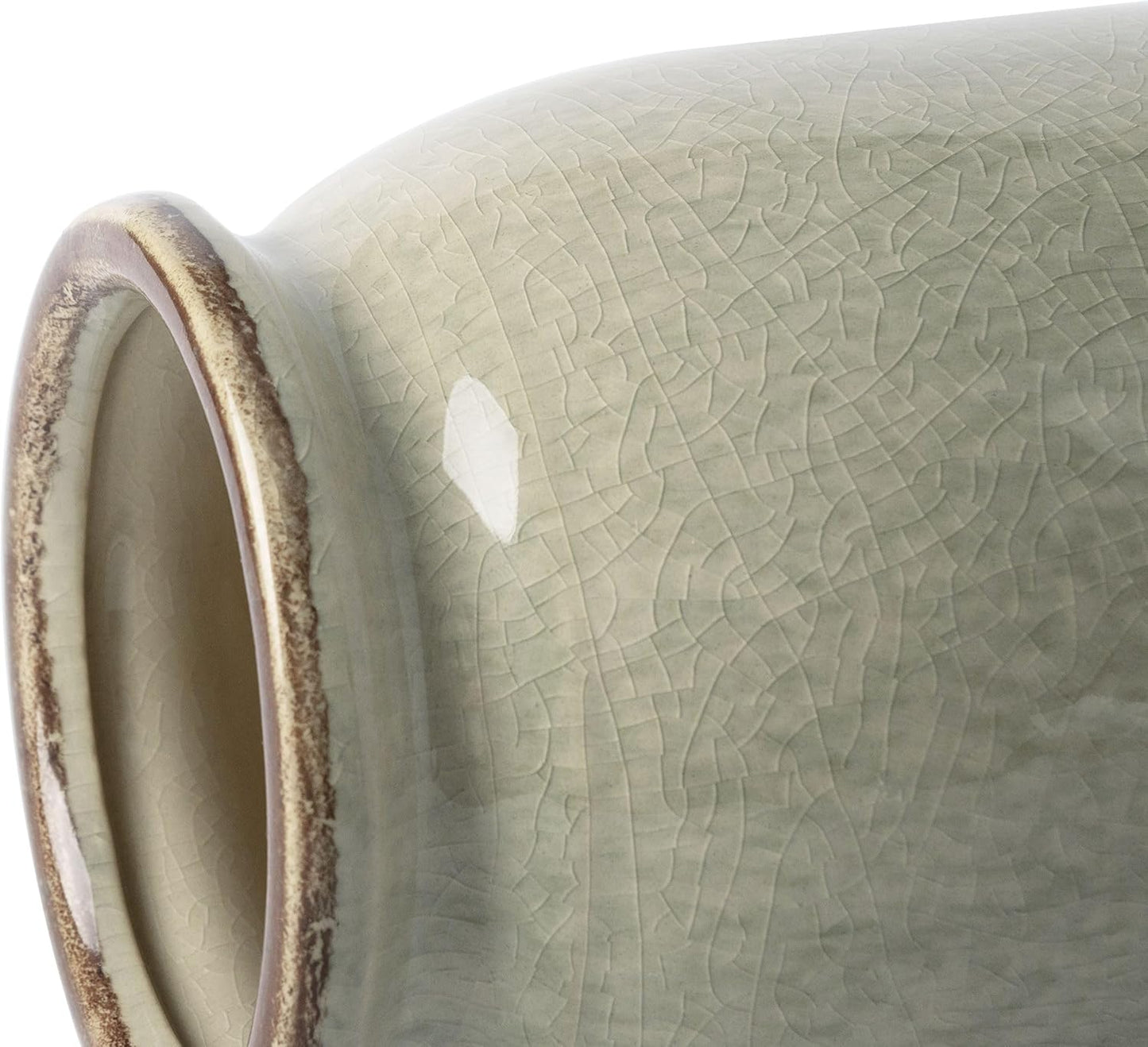 VICTOR & TERESA Rustic Large Green Vase for Home Decor, 10'' Tall Ceramic Vases for Flowers, Farmhouse Decorative Vases for Pampas Grass, Table, Mantel, Living Room, Centerpieces