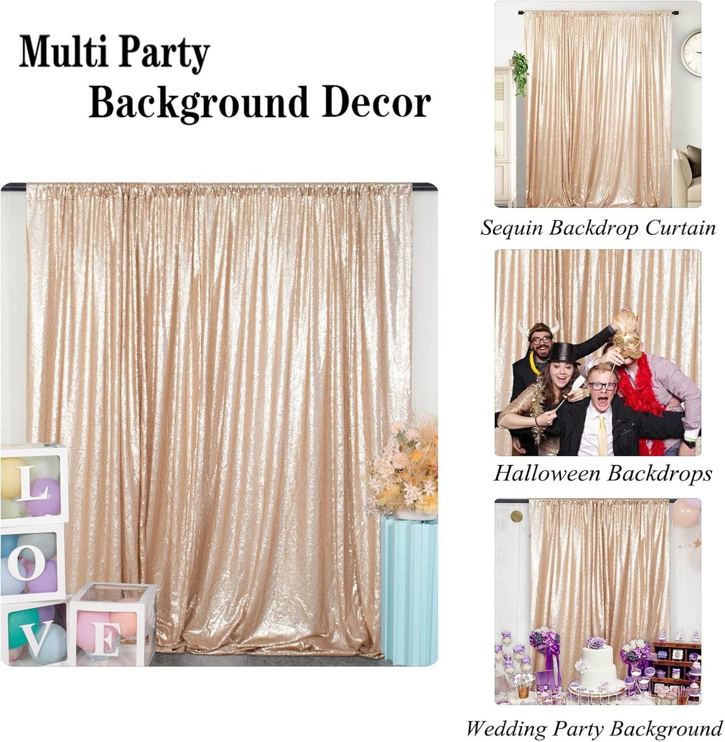DUOBAO Champagne Backdrop Curtain 10x10ft Backdrop Graduation Backdrops Class of 2024 Photography Decoration Shimmer Wall Curtain for Parties Wedding Baby Shower Birthday and Photo Shoot