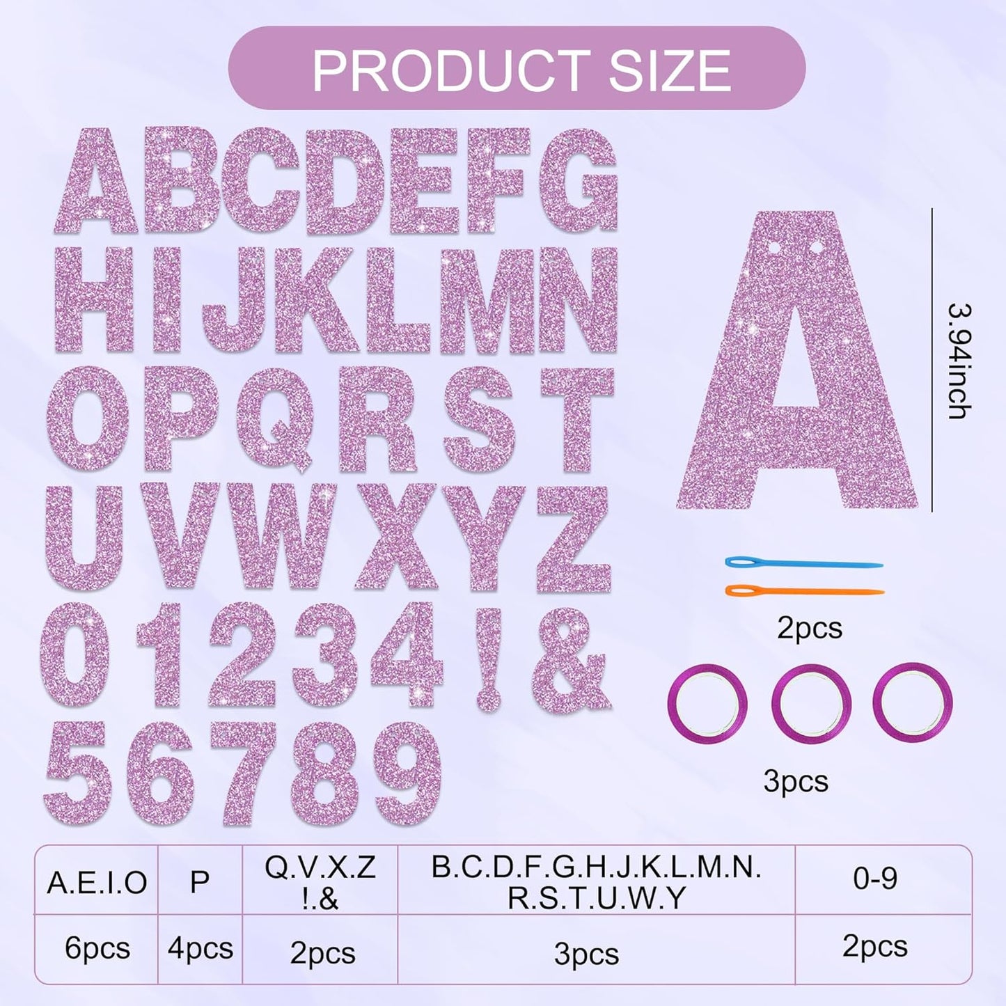 BEISHIDA 116 PCS A-Z Glitter Light Purple DIY Letter Banner Kit Make Your Own Banner，Including 111 Letters and Numbers 3 Rope and 7 Threading Device,Customized for Birthday Graduation Wedding Party Decor