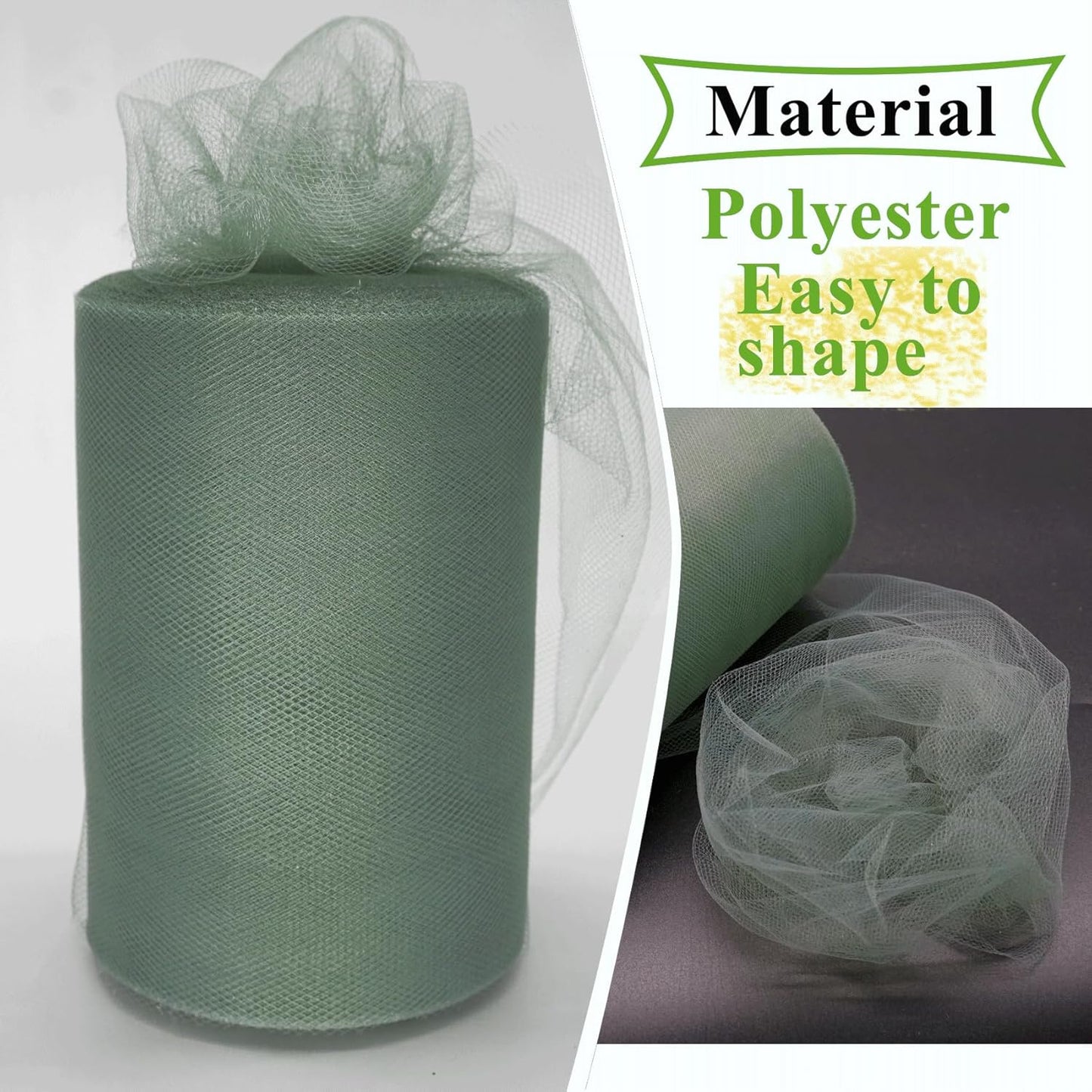 Sage Green Tulle Fabric Rolls 6 Inch by 100 Yards (300 feet) Fabric Spool Tulle Ribbon for DIY Tutu Bow Baby Shower Birthday Party Wedding Decorations Christmas Craft Supplies