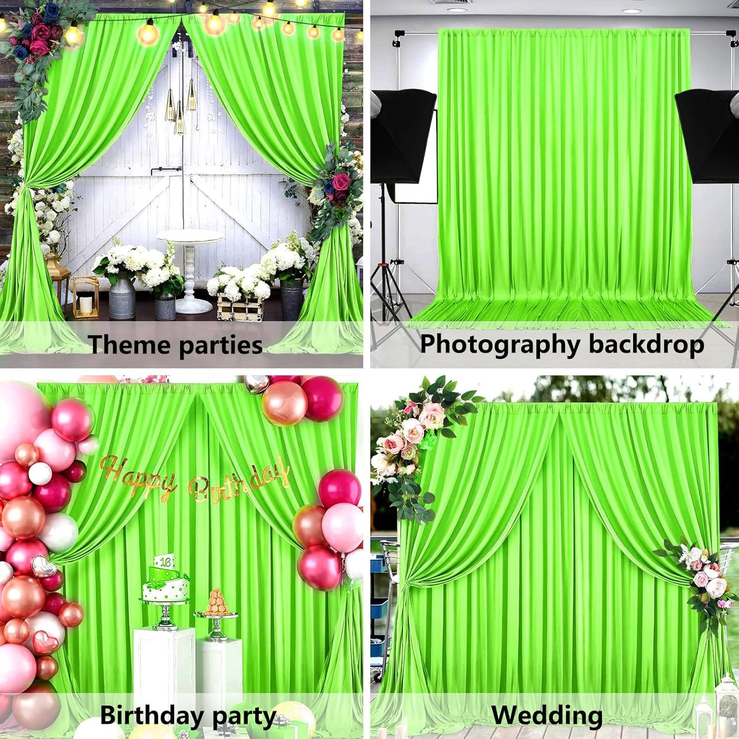 10 x 7 Feet Light Green A Backdrop Curtain for Partie, Background Curtains for Photoshoot, Birthday, Wedding, Halloween, Thanksgiving, Christmas, New Year Party Decorations 5Ft x 7Ft, 2 Panels