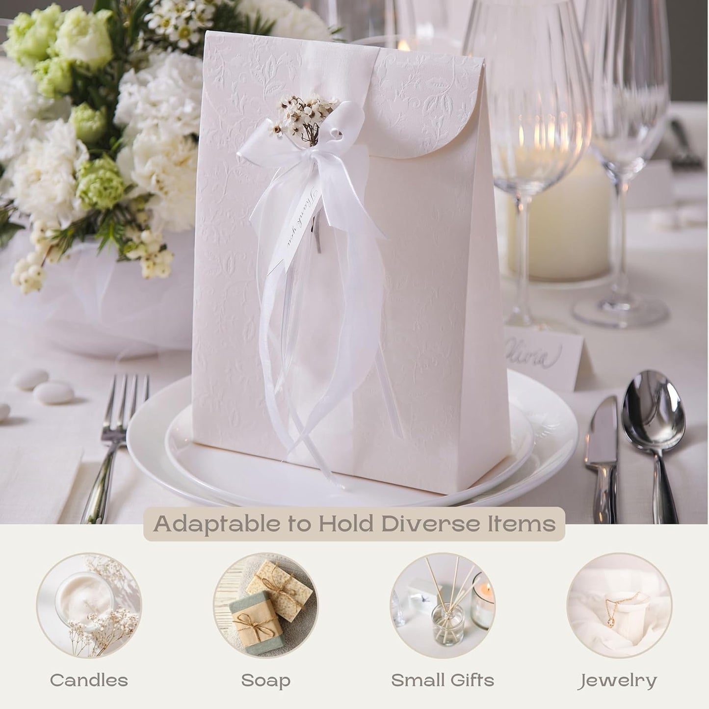 Boxes Craftory Pack of 20 Party Favor Boxes (6.69 x 2.75 x 9.25 inch) - Ideal for Wedding, Bridal Shower Gifts and Baby Shower - White Floral