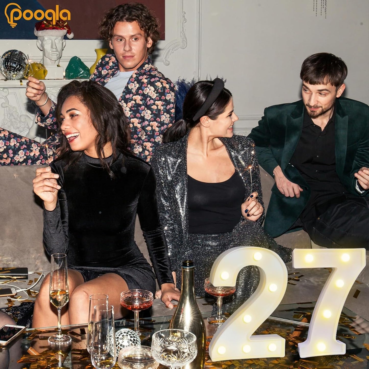 Pooqla Decorative LED Light Up Number Letters, White Plastic Marquee Number Lights Sign for Wedding Decor, Battery Operated (27)