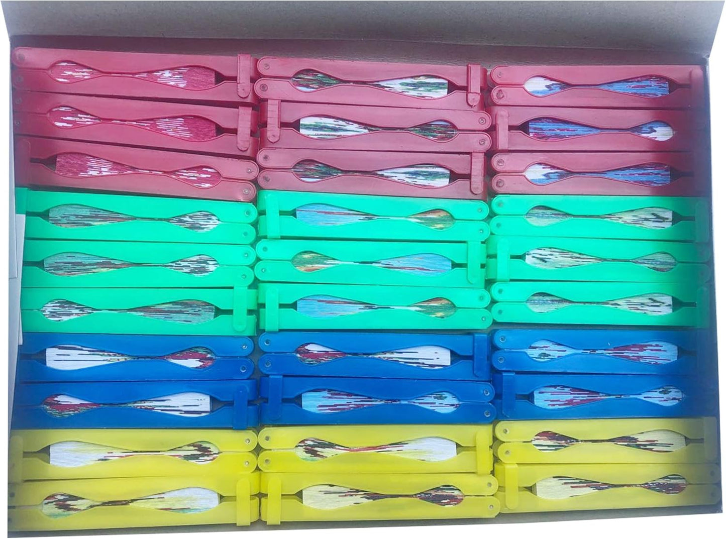 30 Pcs 3.5" Mini Chinese Oriental Handheld Floral Folding Paper Fans Bulk Assortment for Wedding Birthday Party Favors Gifts(Colorful Handle)