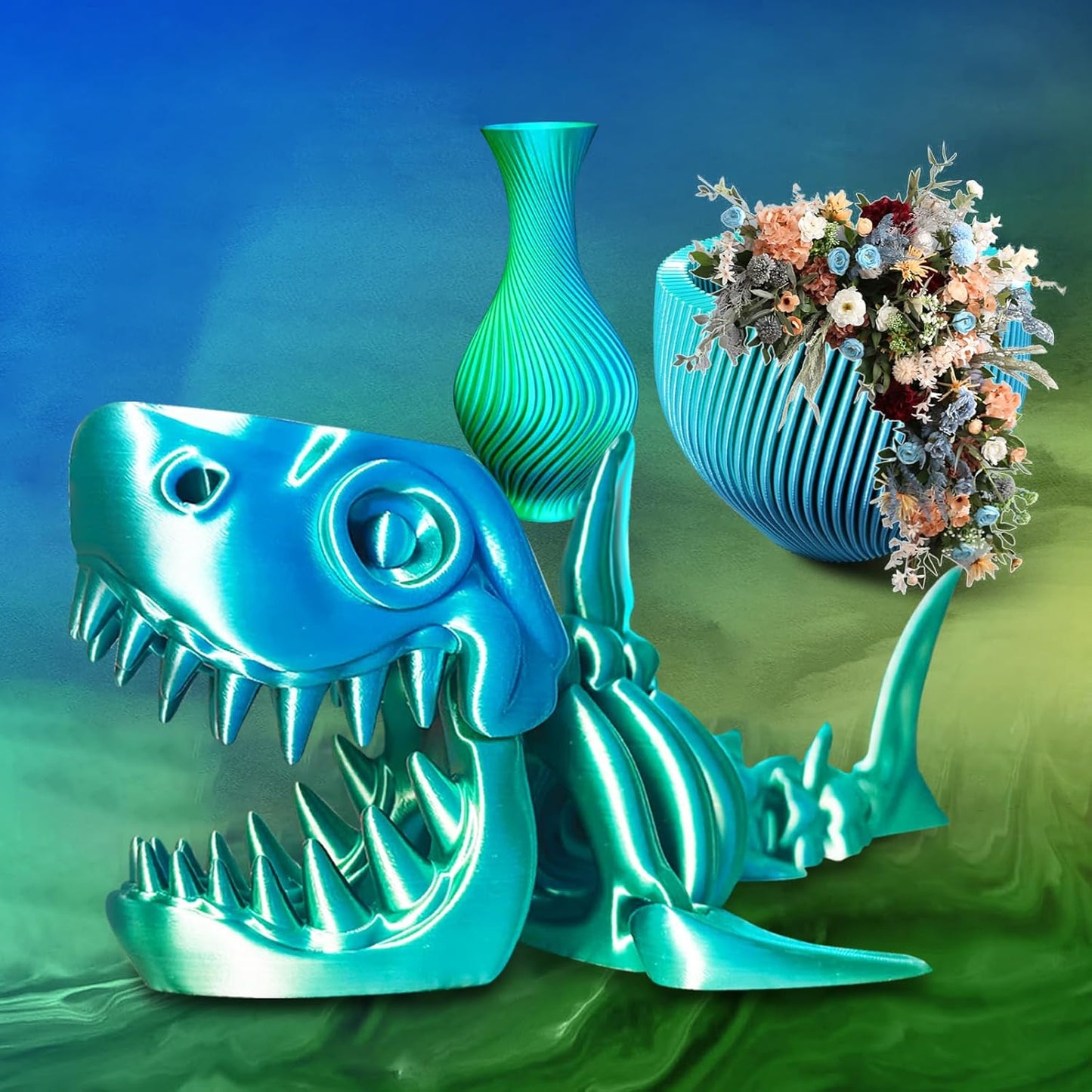 YOUSU Silk PLA Filament 1.75mm, 3D Printer Filament Coextrusion Filament Dual Color, Compatible with Most of 3D Printer, Silk Blue Green 1kg(2.2lbs).