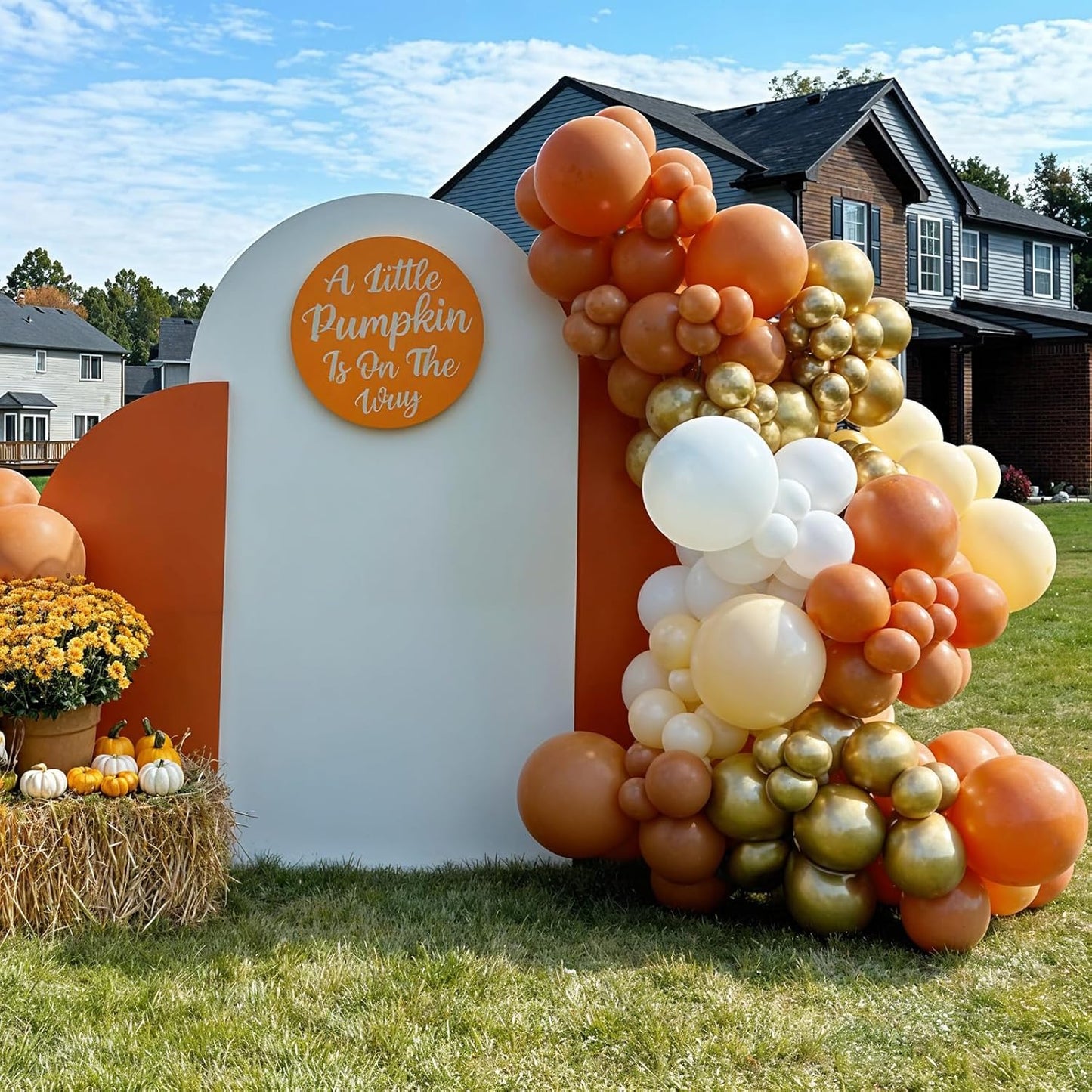 Orange Gold Balloons, 12 Inch Burnt Orange White Balloons with Metallic Gold Balloon for Autumn Harvest Thanksgiving Fall Pumpkin Theme Birthday Baby Shower Bridal Wedding Graduation Party Decorations