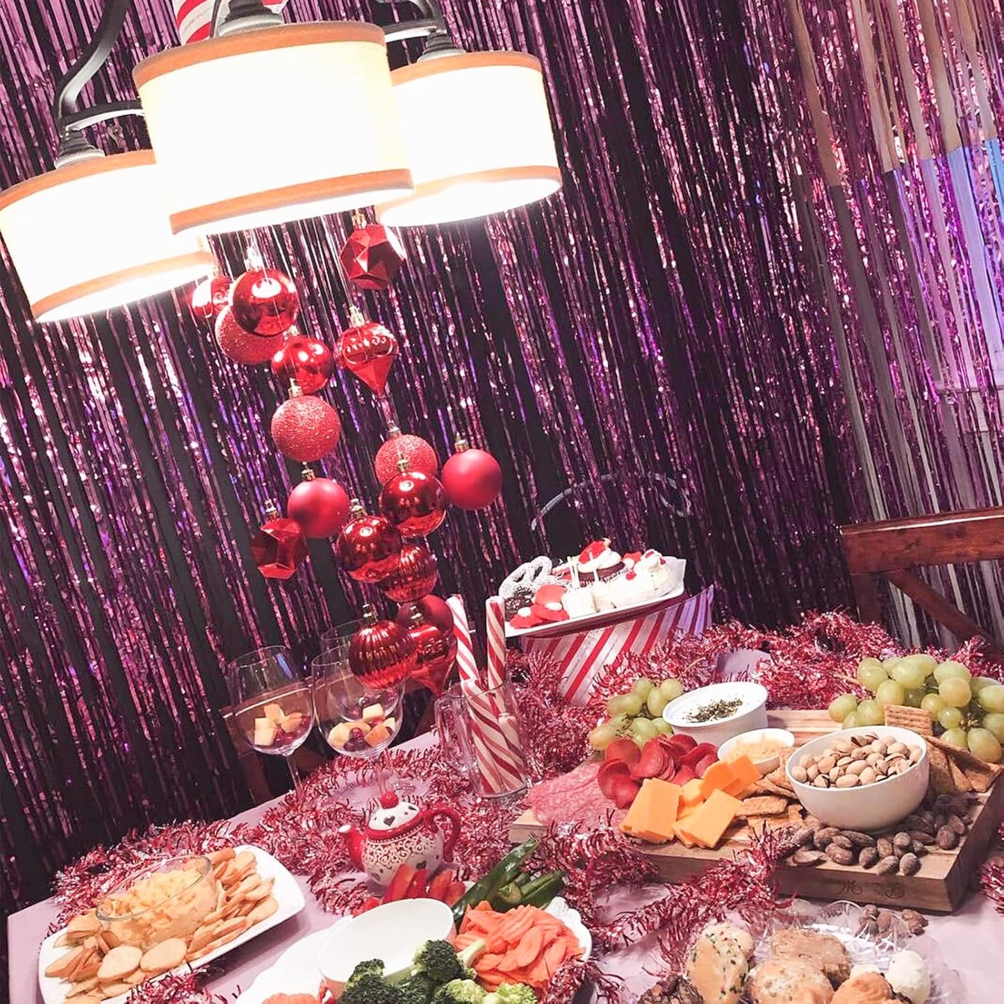 PartyWoo Foil Fringe Curtain Hot Pink, 2 pcs Hot Pink Streamers, Fringe Backdrop, Tinsel Backdrop, Tinsel Curtain, Metallic Door Shimmer, Birthday Party Streamers