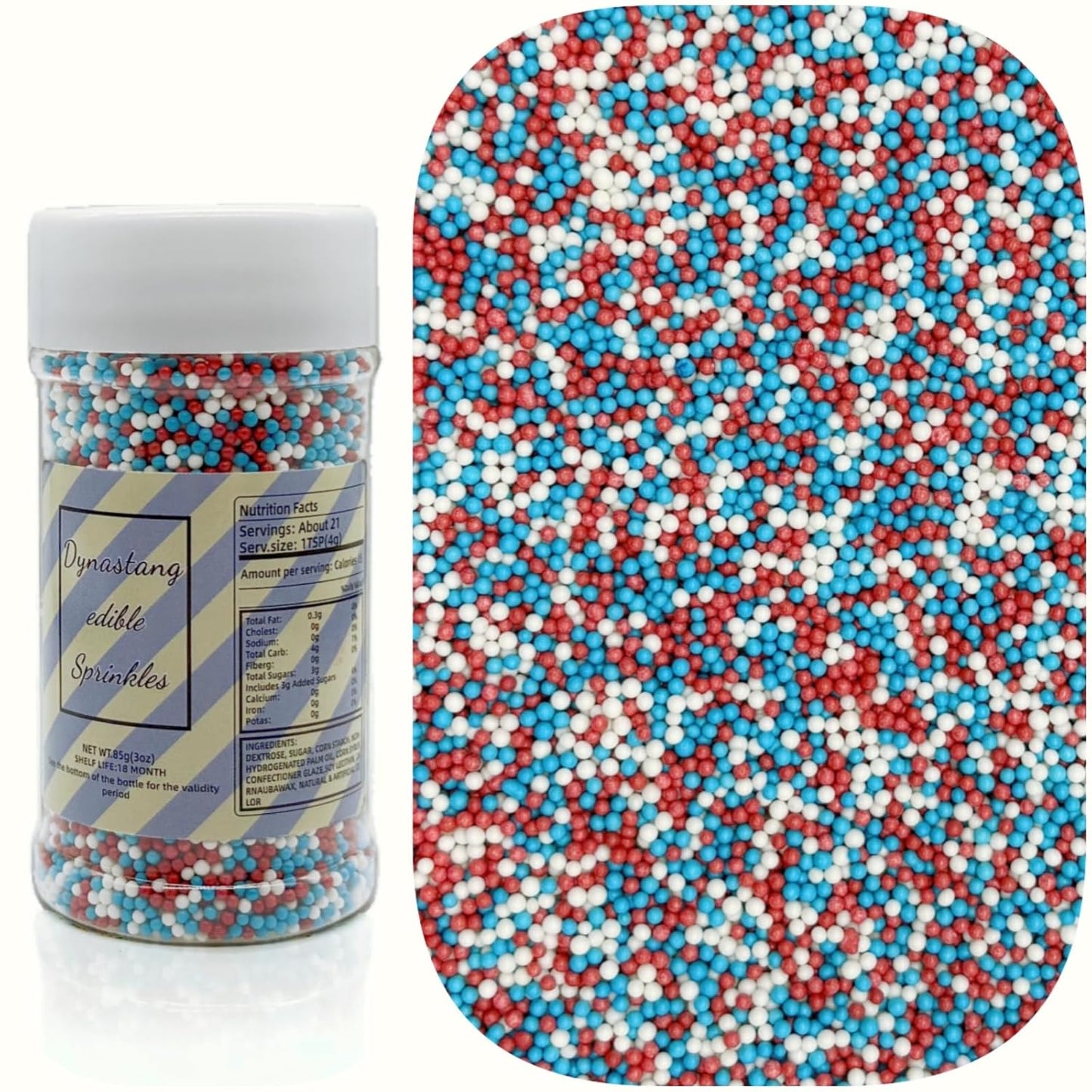 Dynastang 2mm Patriotic Pearls Sprinkles Edible Pearls Cake Decorating Stars Cake Decorations Cupcake Toppers Cookie Decorating Perfect for Cakes, Cupcakes, Desserts Toppings 3OZ