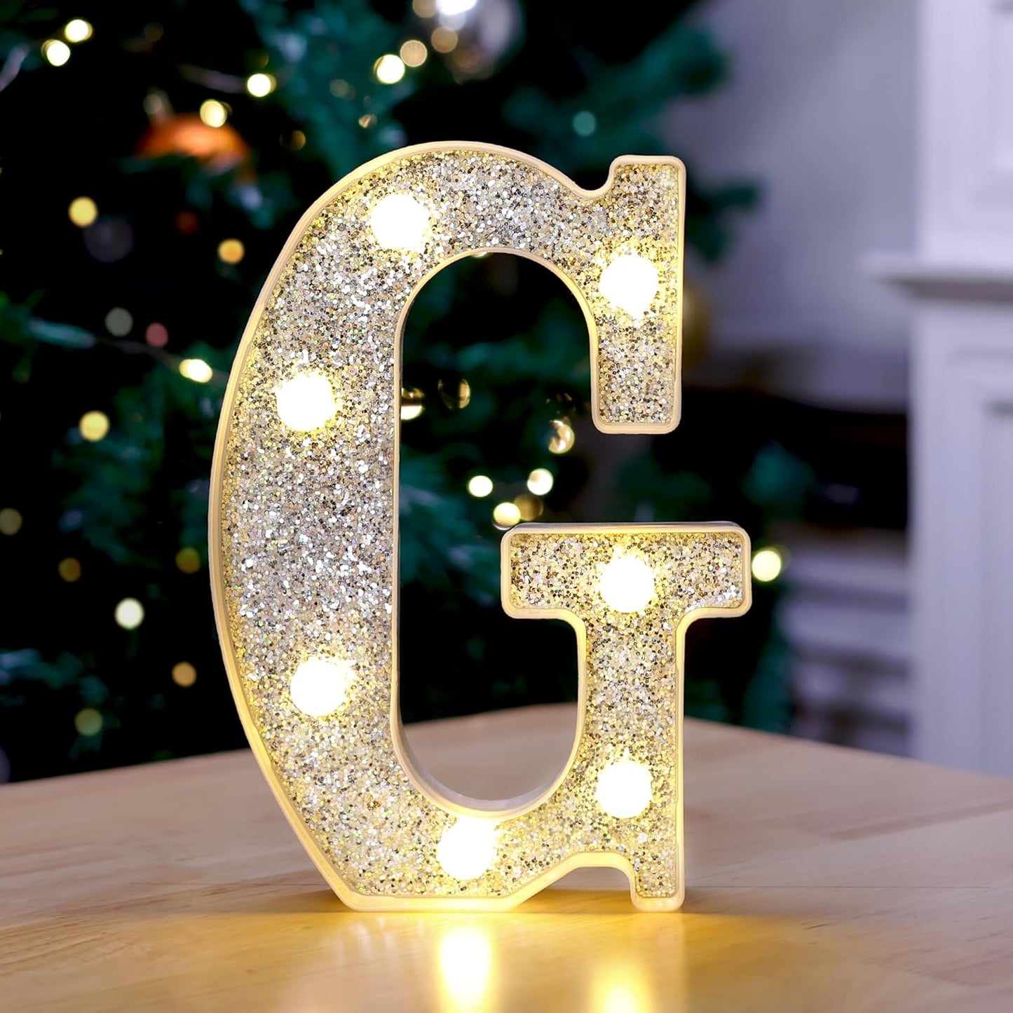 Marquee Light Up Letters, Glitter Silver LED Letter Lights Battery Powered Alphabet Letter Sign for Night Light Wedding Birthday Party Cafe Bar Decoration Girls Room Decor - G