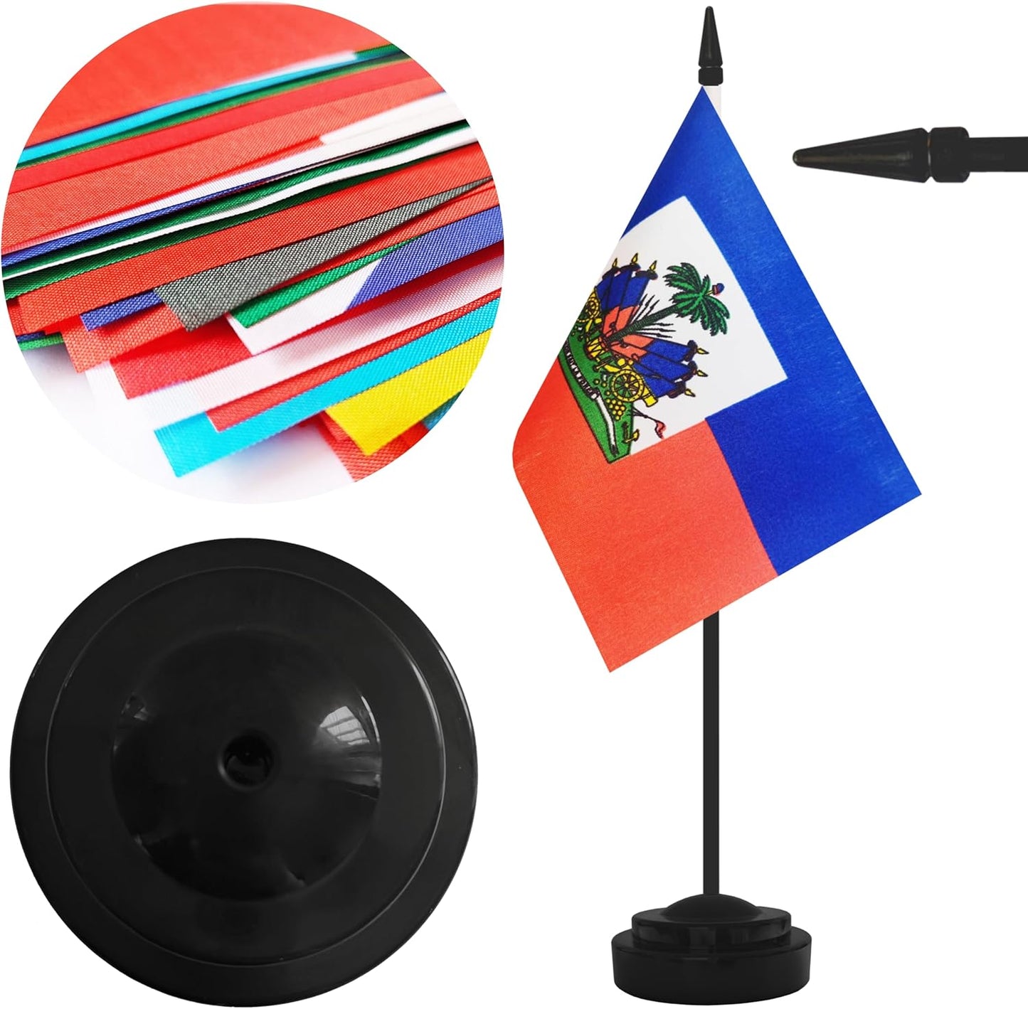 12 Pack Haiti Desk Flags, Haitian Desktop Flag, Small Miniature Office Flags with 12" Black Pole and Black Base, Offices, Classroom, Home, Festival Decoration (Haiti)