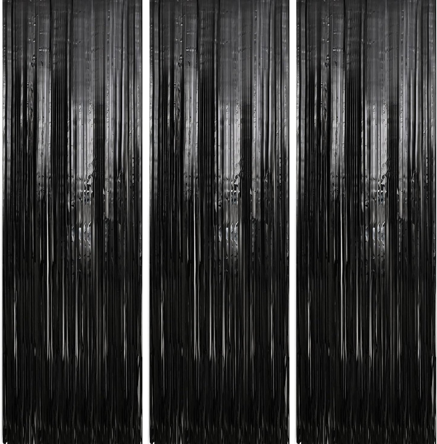 Crosize 7 Pack 3.3 x 9.9 ft Black Foil Fringe Backdrop Curtain, Streamer Backdrop Curtains, Streamers Birthday Party Decoration, Rose Gold Tinsel Curtain for Parties, Galentines Decor, Baby Shower