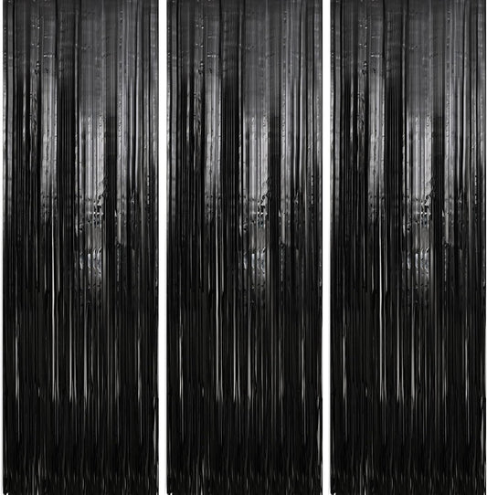 Crosize 7 Pack 3.3 x 9.9 ft Black Foil Fringe Backdrop Curtain, Streamer Backdrop Curtains, Streamers Birthday Party Decoration, Rose Gold Tinsel Curtain for Parties, Galentines Decor, Baby Shower