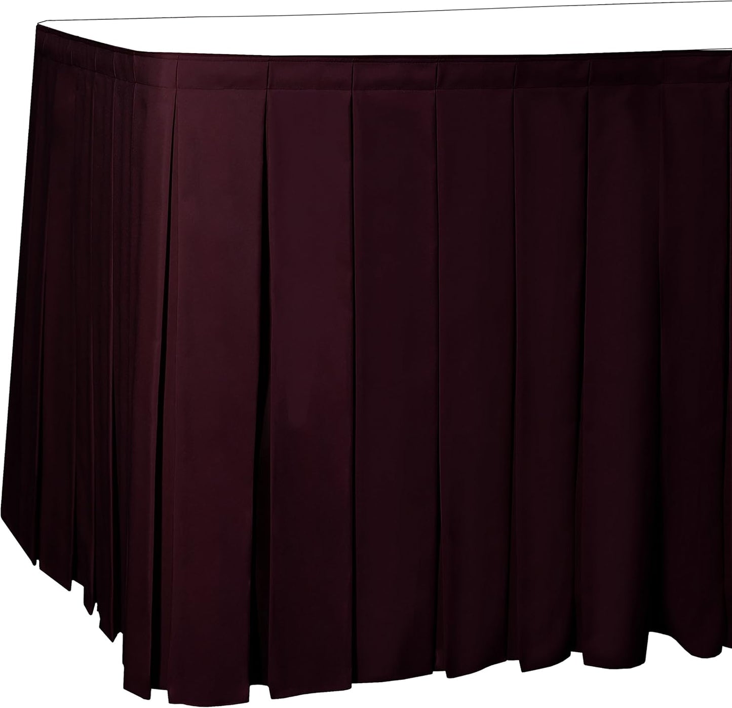 Ultimate Textile Pleat Polyester Fabric Table Skirt - Machine Washable Flame Resistant with Clips for Events, Weddings & Trade Shows, Cut & Sewn in Paterson, NJ - Burgundy, 7' Box Pleat