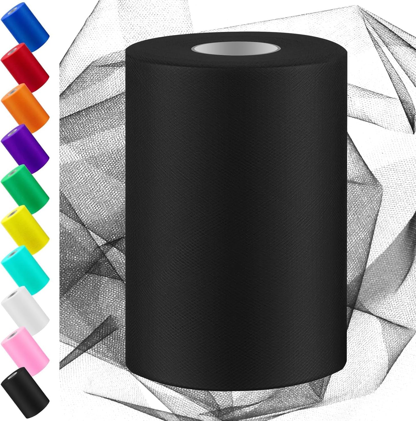 Swpeet 6 Inch by 100 Yards Black Tulle Fabric Roll, Fabric Spool Tulle Ribbon, Netting Polyester Spool Ideal for DIY Handmade Birthday Party Wedding Decorations Christmas Craft Supplies