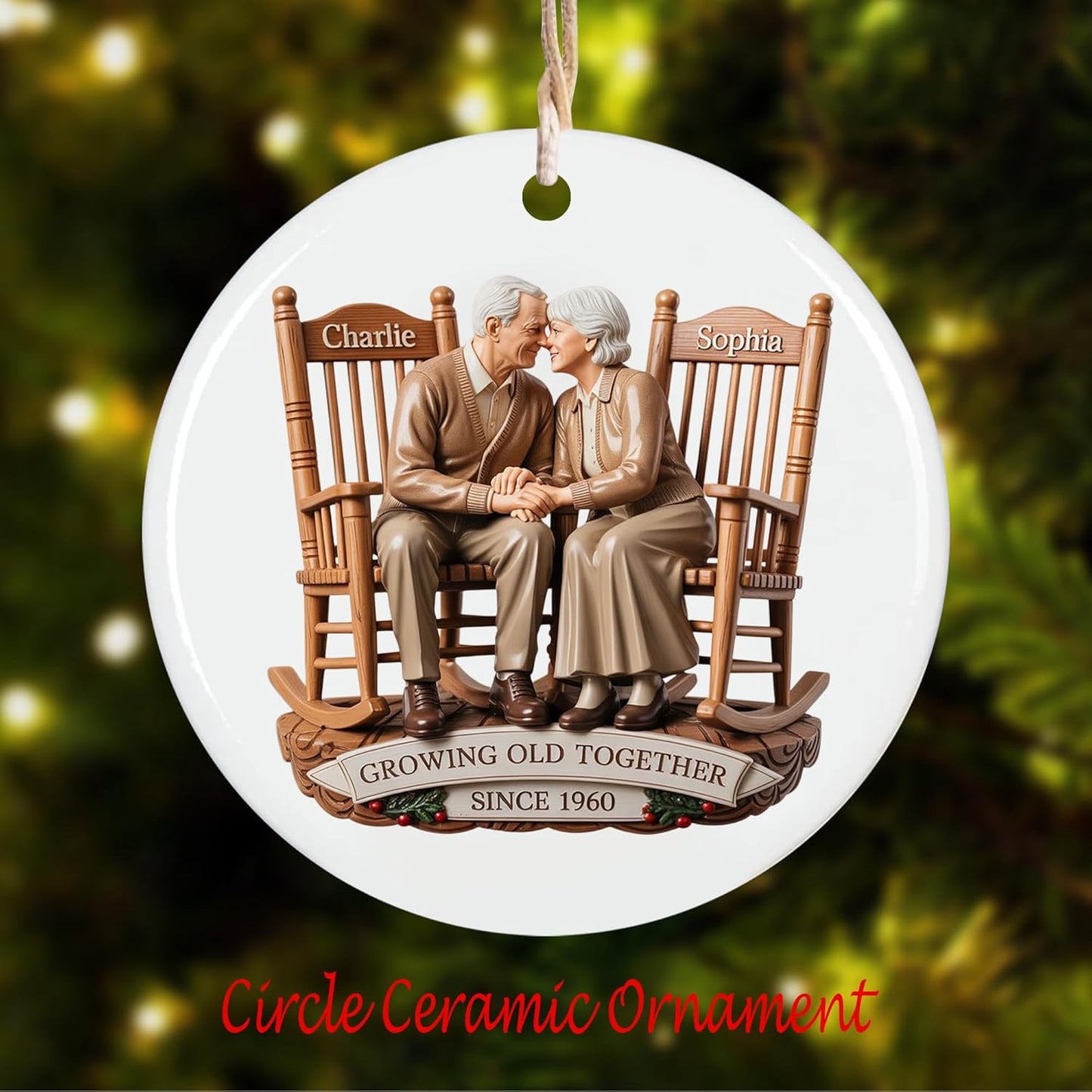Love Signal Growing Old Together Christmas Ornament, Personalized Couple Ornaments for Christmas Tree Decor, Gifts for Wife Husband Mom Dad Women Men, Boyfriend, 2D Flat Acrylic, Ceramic Ornament 01
