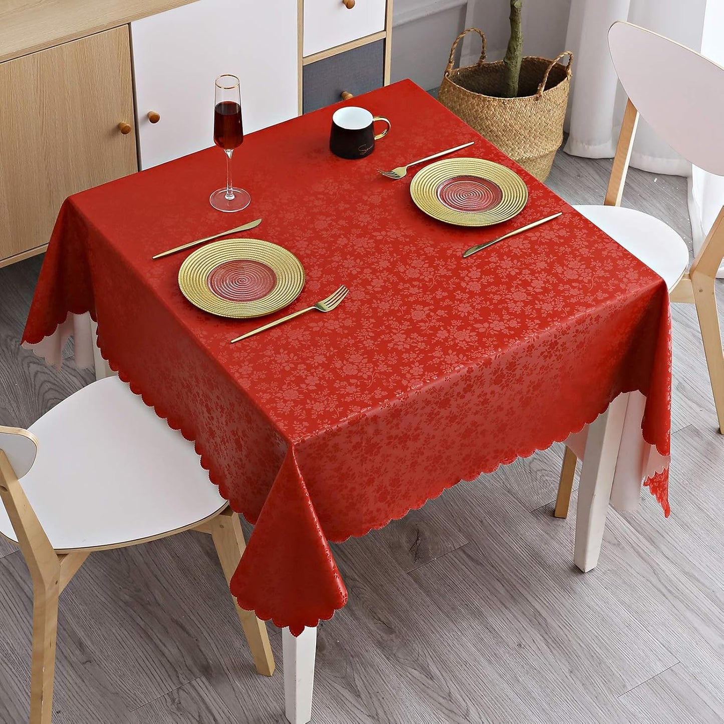 Smiry Square Table Cloth, Waterproof Heavy Duty Vinyl Tablecloths, Wipeable Washable Table Cover for Kitchen and Dining Room (Red, 54" X 54")