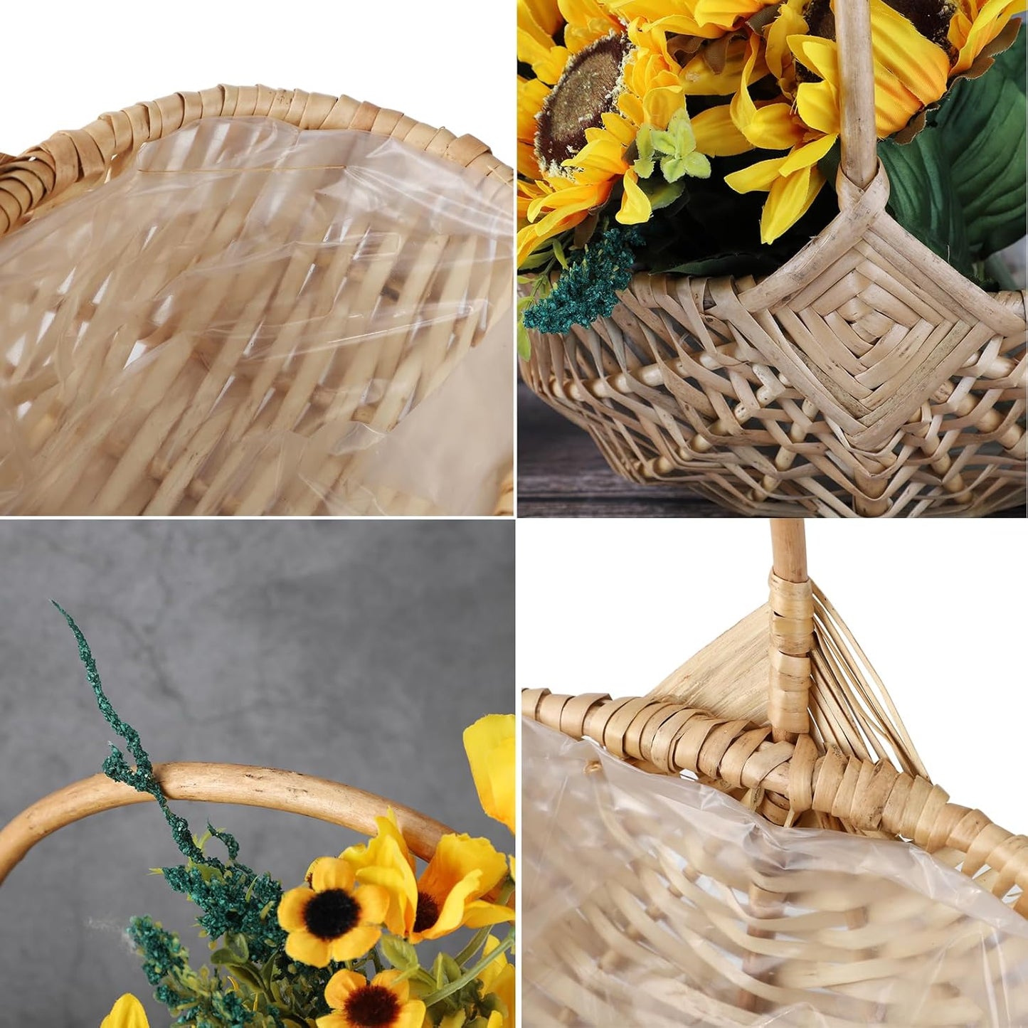 DULRLLY 2 Pcs Handwoven Flower Basket with Handle, Willow Storage Basket Empty Wicker Picnic Basket with Plastic Insert, Easter Basket Wedding Flower Girl Baskets for Home Party Decor (S)