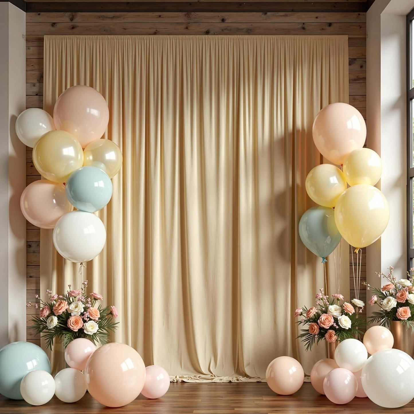 40x8 ft Thick Beige Backdrop Curtain for Wedding Parties, 8 Panels 5x8 ft Wrinkle Free Polyester Beige Photo Backdrop Drapes for Birthday Party Home Decoration Supplies