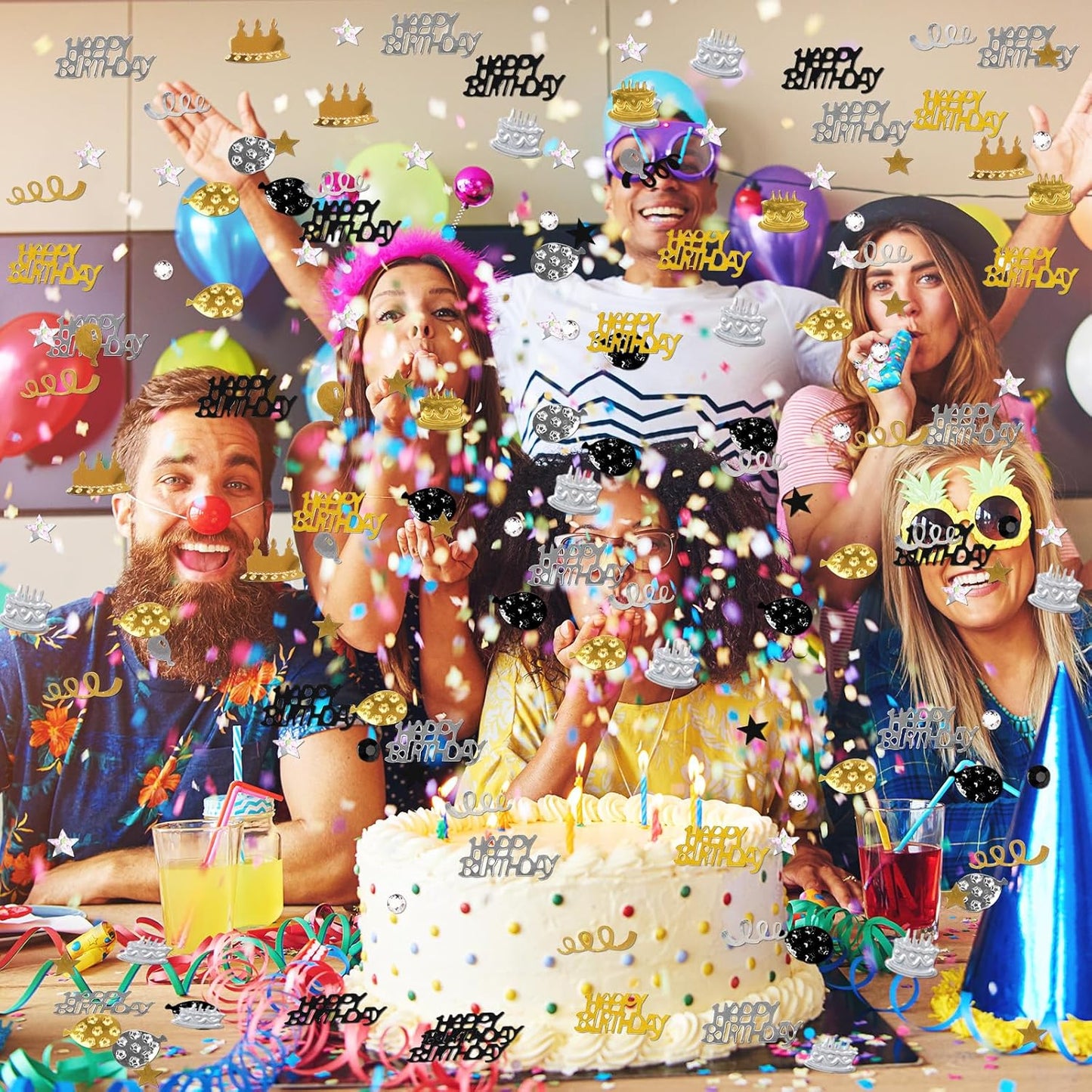 Gold and Black Happy Birthday Confetti, 3000 Pcs Birthday Cake Table Metallic Foil Confetti Party Table Decor for Party, Baby Shower, DIY Arts and Crafting