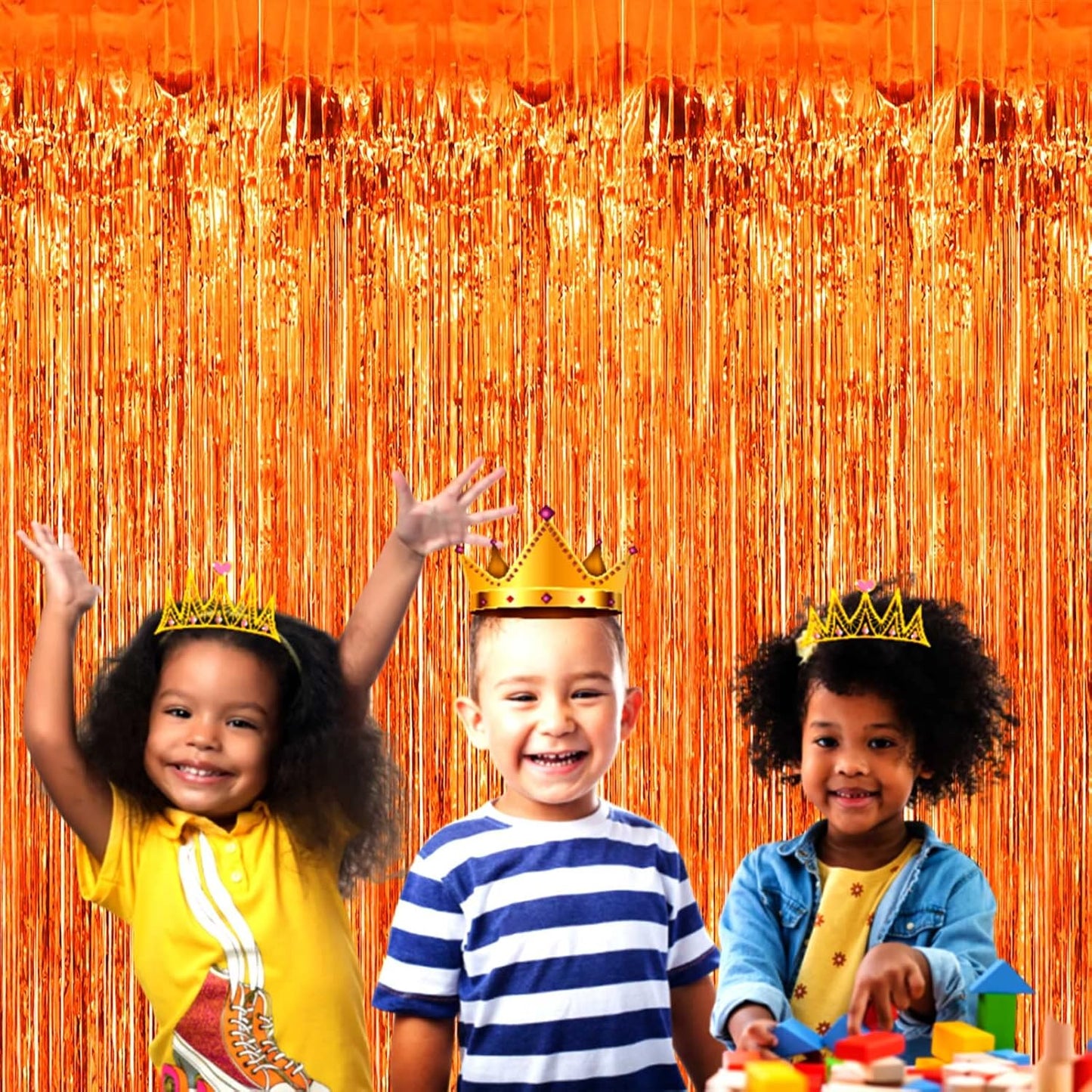 4 Pack Orange Foil Fringe Curtain Backdrop, 3.28Ft x 8.2Ft Metallic Tinsel Foil Fringe Streamers Curtains Party, Photo Booth Props, Birthday, 2022 Mother's Day Decoration Supplies