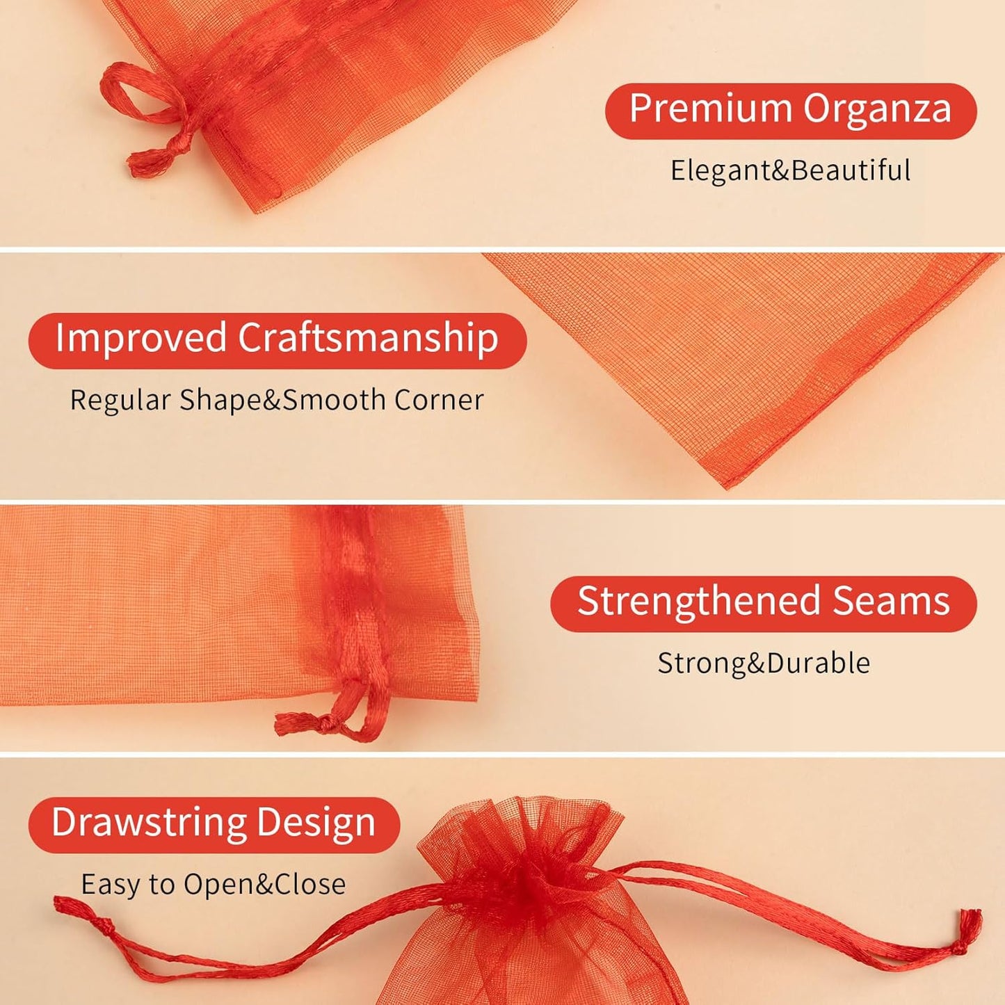 50 Pcs 5x7 Inch Organza Bags, Mesh Bags Drawstring Treat Bag Jewelry Pouch Bag for Christmas Gift Party Favor Wedding(Red)