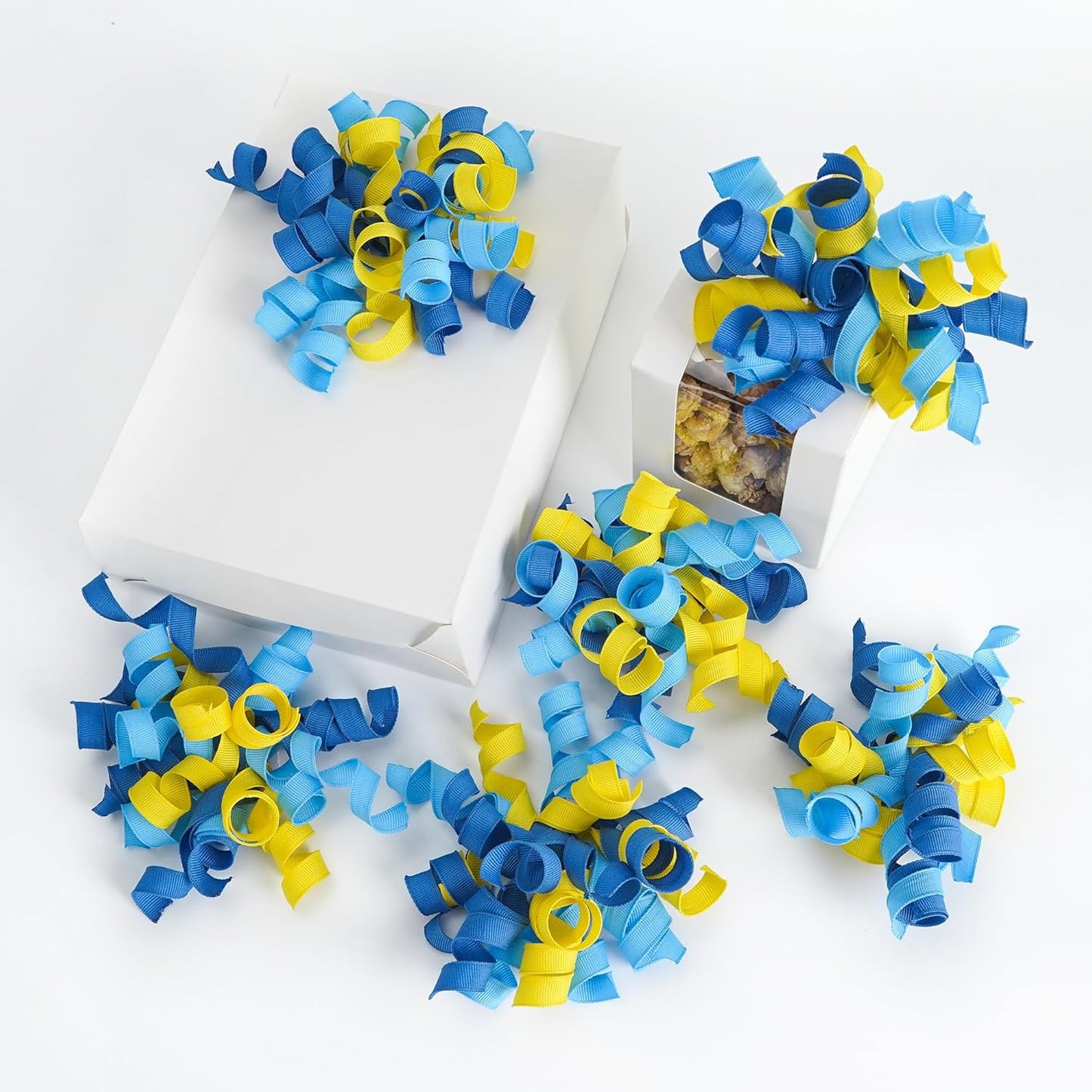 HUIHUANG Baby Shower Bows for Gift Wrapping, Curly Ribbon Bows Self Adhesive Burst Gift Bow for Baby Birthday, Baby Boy Shower Party Favors, Wine Bottle, Treat Bags- 6 Counts