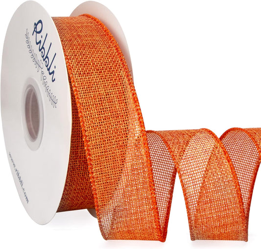 Ribbli Orange Burlap Wired Ribbon, 1-1/2” Inch x Continuous 20 Yard, Orange Wired Ribbon for Wreaths,Big Bows,Tree Decoration,Outdoor Decoration