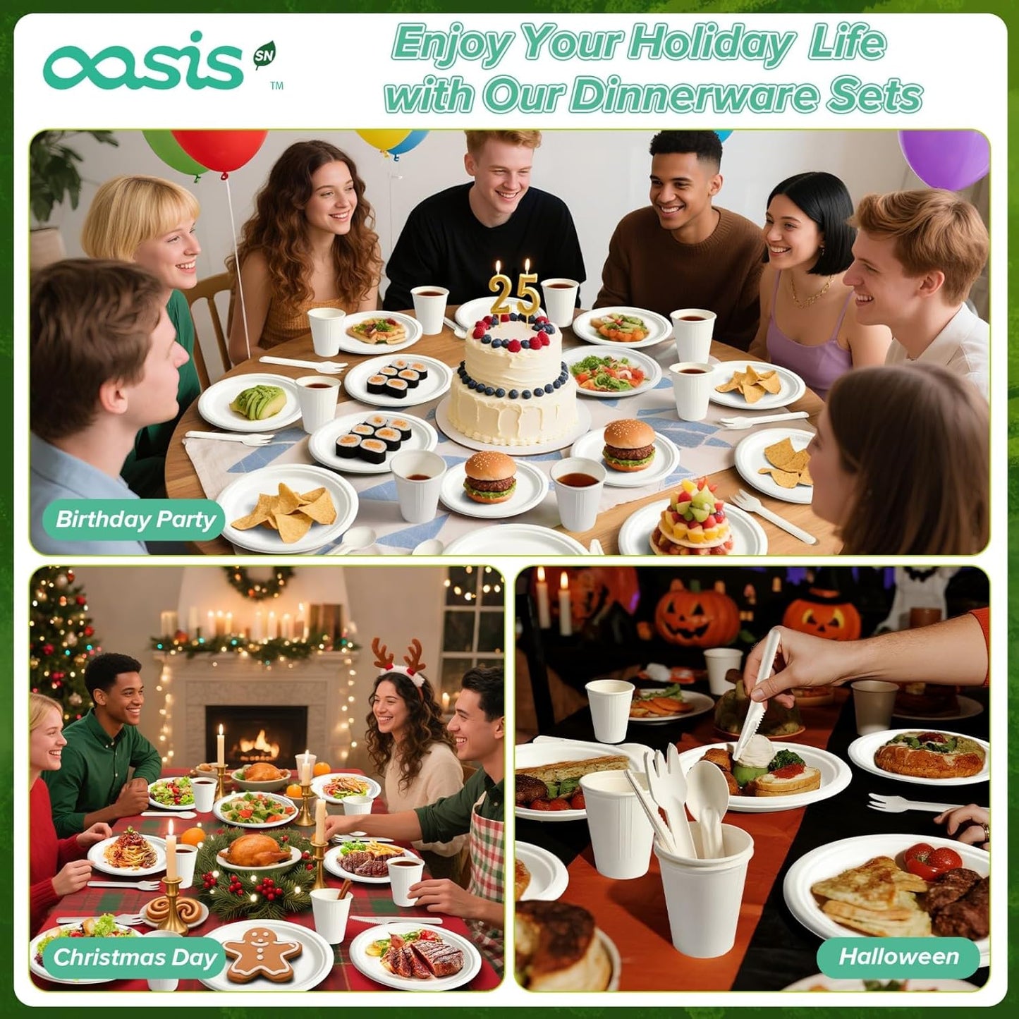 100-Pack Compostable Paper Plates Set – Includes 6" & 9" Heavy-Duty Sugarcane Plates (50 Each) – Eco-Friendly Disposable Plates for Meals, Snacks, and Parties-Natural (White)