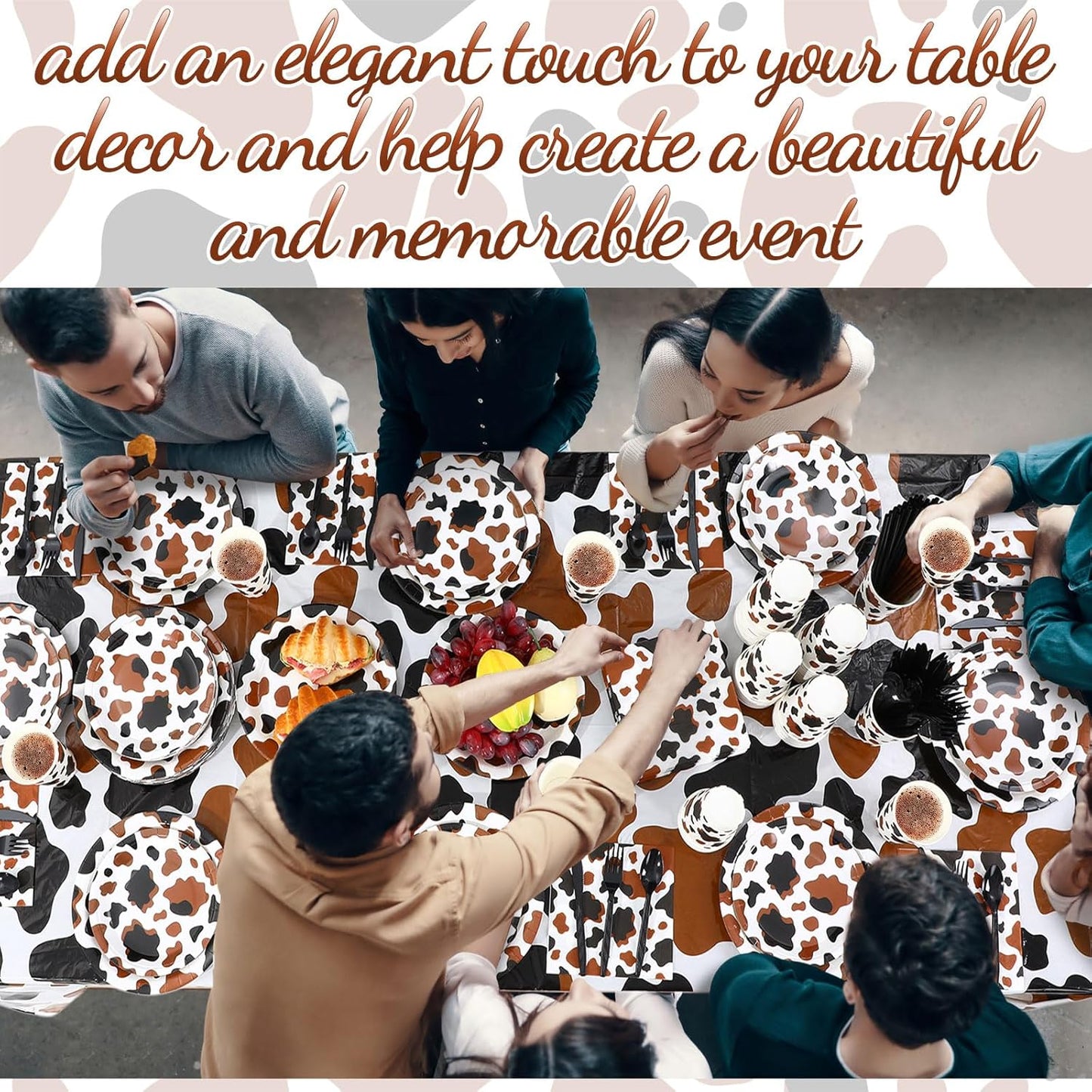 452 Pcs Cow Print Party Decorations Supplies Include Brown Cow Print Paper Plates Napkins Cups Tablecloth Cutlery Straws for Western Rodeo Birthday Baby Shower Farm Animal Party Decorations