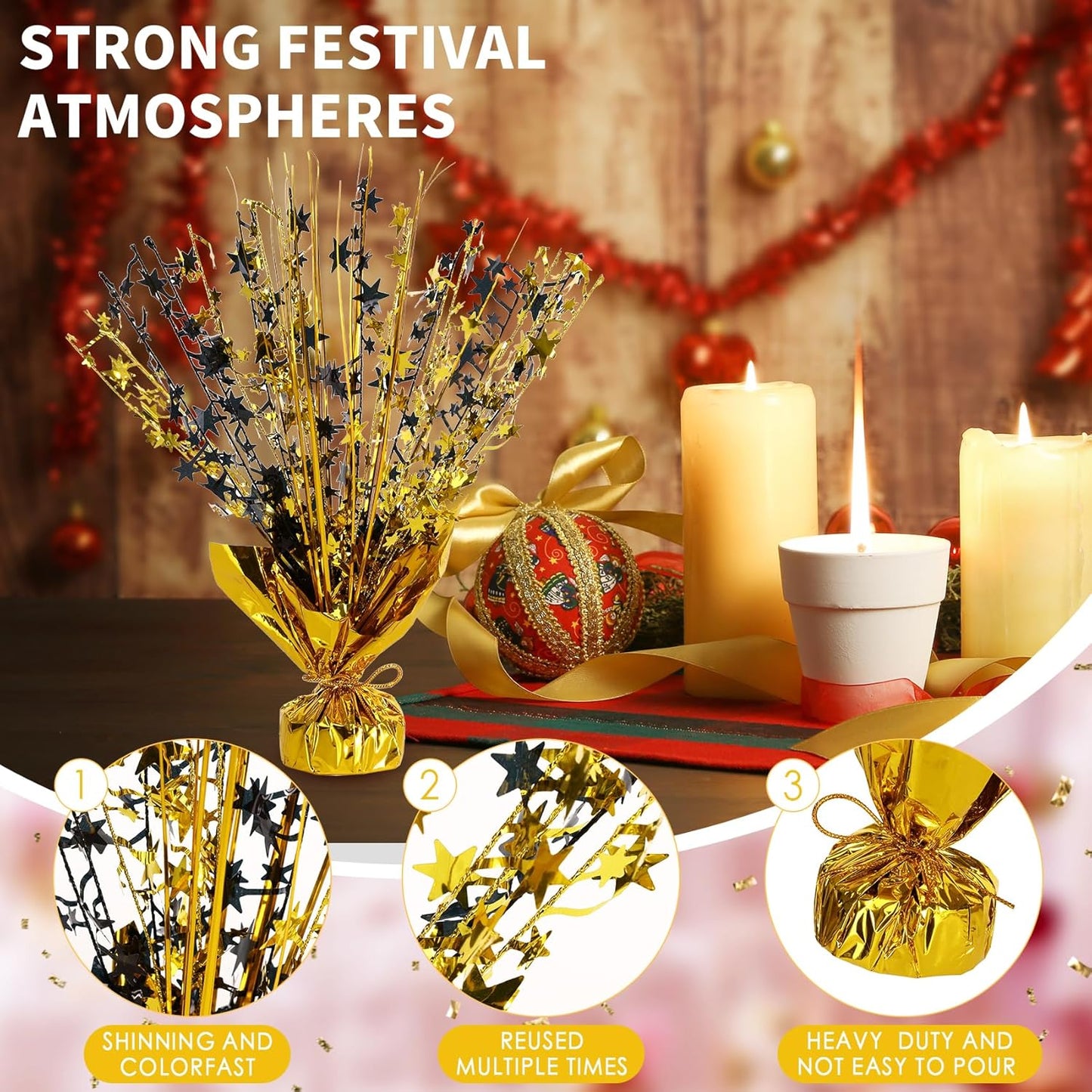 6 Pack Star Table Centerpieces for Party, Birthday Table Decorations for Kids Adults, Party Centerpieces for Tables for Wedding Baby Shower Graduation Holiday Event (Black Gold)