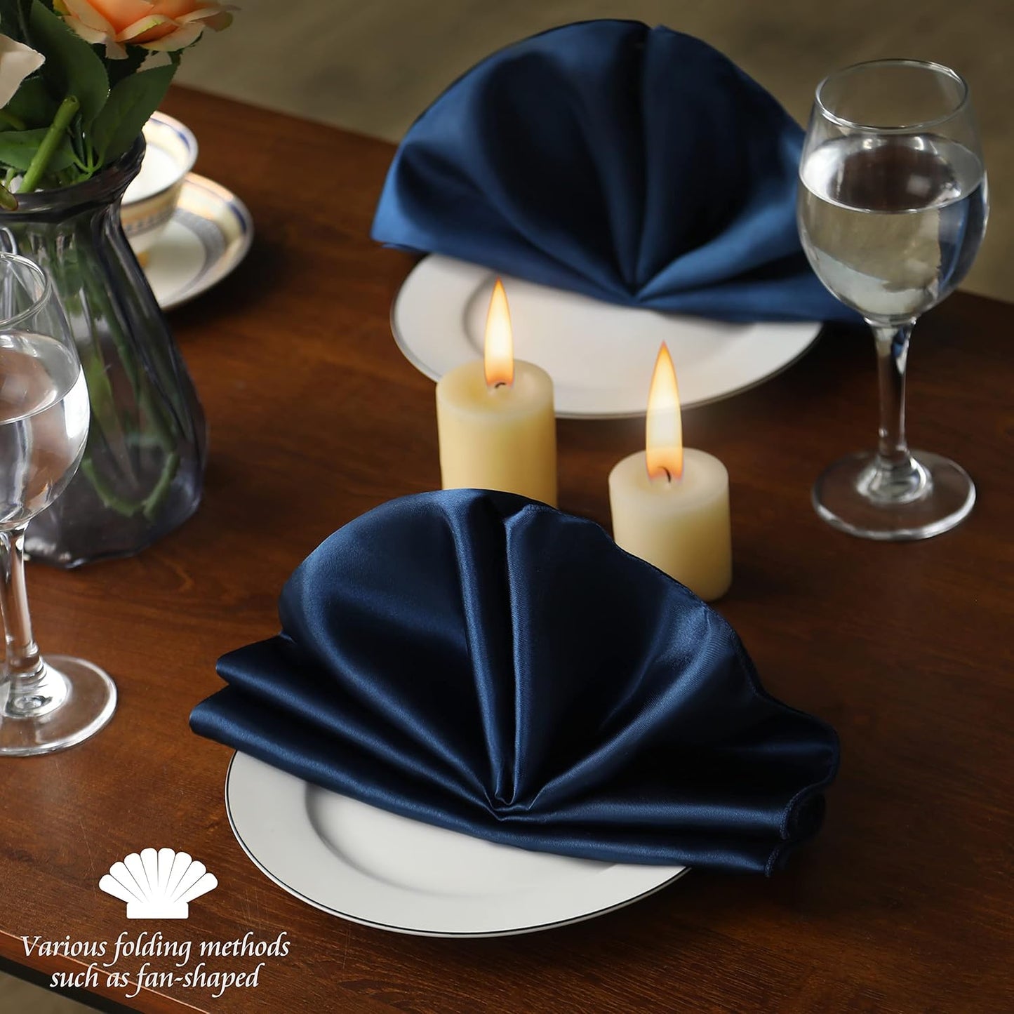 Manyshofu 60 Navy Blue Satin Napkins - 20x20 Inches Square Fabric Napkins Set - Soft & Reusable for Wedding Dinner Party Lunch