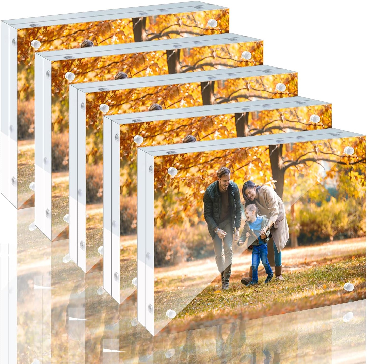 5 Pack 8x10 Acrylic Picture Frames - 20% Thicker Double Sided Magnetic Frame with UV Protection - Freestanding Clear Frameless Display for Tabletops - Modern Photo Frame Set for Home & Office Decor