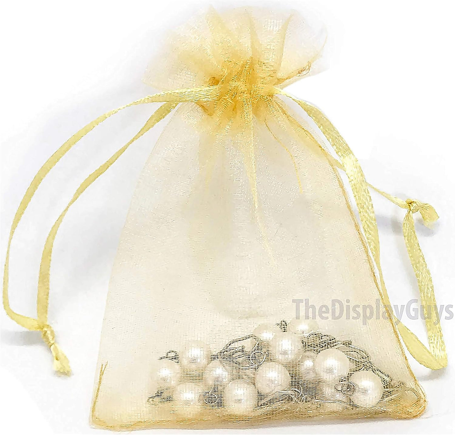 TheDisplayGuys 48-Pack 3x4 Gold Sheer Organza Gift Bags with Drawstring, Jewelry Candy Treat Wedding Party Favors Mesh Pouch