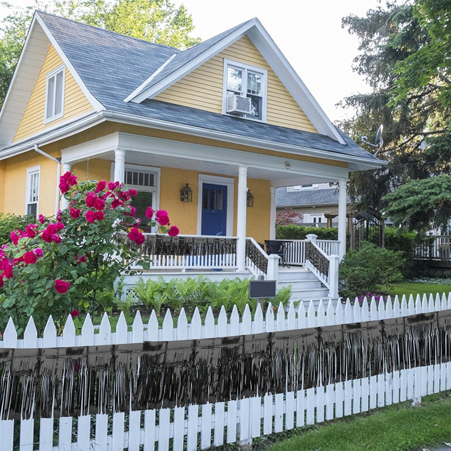 4 Pack Black Float Fringe Curtains, Metallic Foil Fringe Garland Shiny Tassel Foil Parade Float Decorations for Trailer Car Graduation Homecoming Outdoor Indoor Party