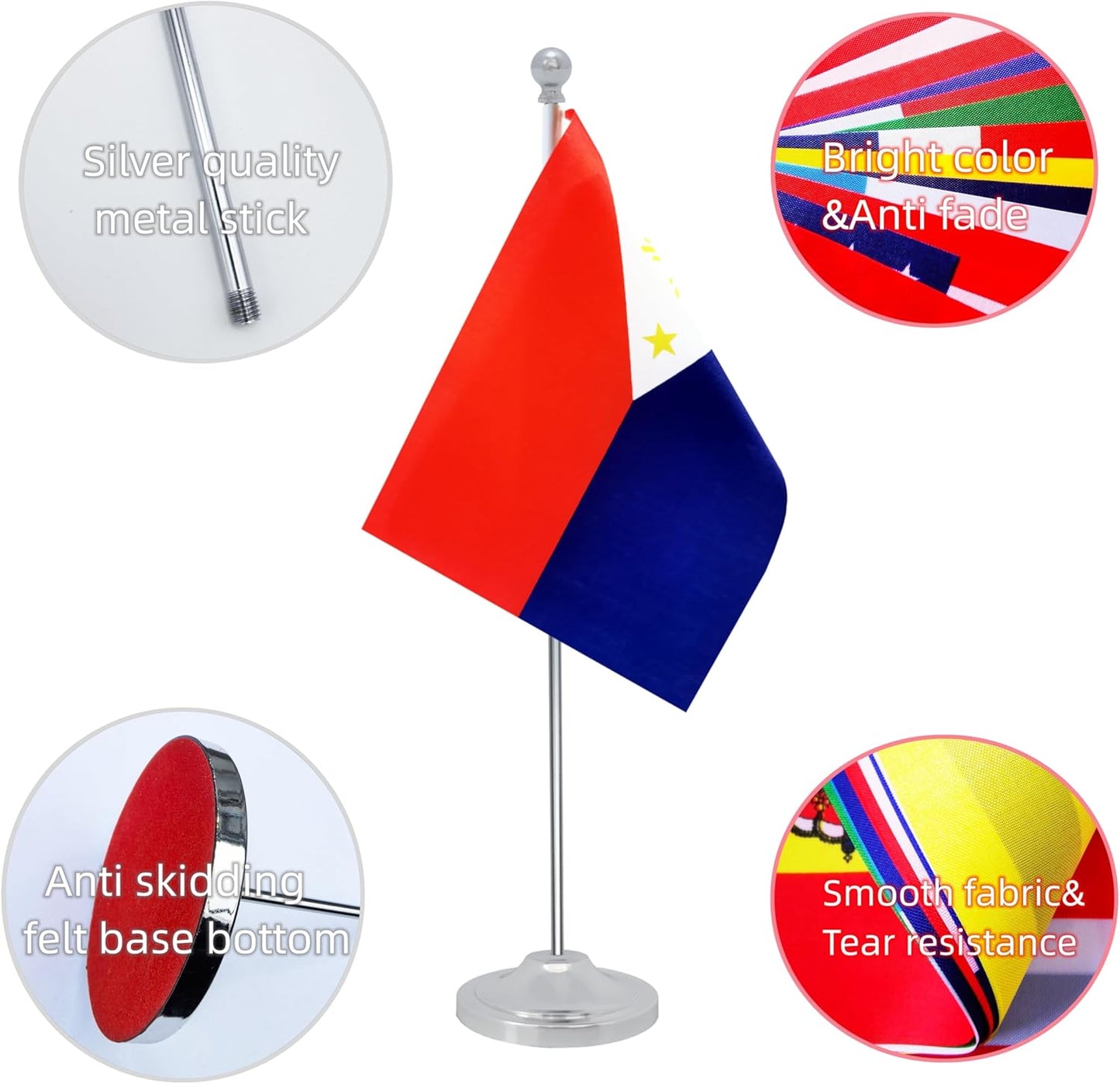 Philippines Desk Flag, Filipino Table Office Flag with Metal Pole and Stand Base, International Country Flags, Festival Event Celebration, Classroom Meeting Desktop Decor (Philippines)