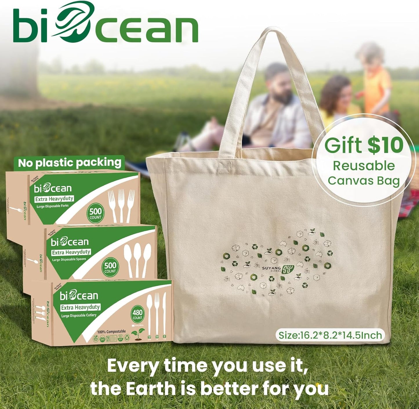 Extra Heavyduty Compostable Cutlery Set No Plastic Forks Spoons Knives Disposable Utensils Biodegradable Fork Eco Friendly Silverware Serving Flatware for Party,BBQ,Daily Use,Events,Picnic