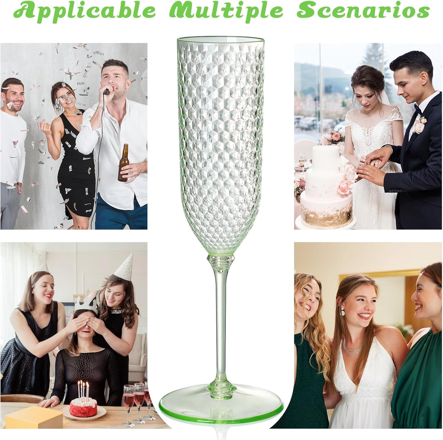 XUWAIDSGN 48 Pack Green Detachable 2 piece Champagne Flutes 5.5 Oz Unbreakable Plastic Mimosa Disposable Champagne Glasses Drinking Cups Stemmed Reusable Wine Toasting Glasses for Wedding