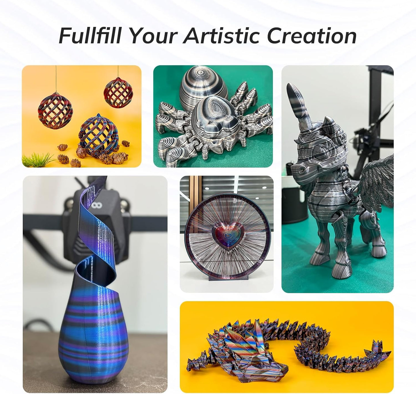 AMOLEN Silk PLA 3D Printer Filament Bundle, PLA Filament 1.75mm Shiny Multicolor Rainbow Pack, Fast Color Change 3D Printing Filament, Blue Red Yellow Green, 1KG X 2 Spools