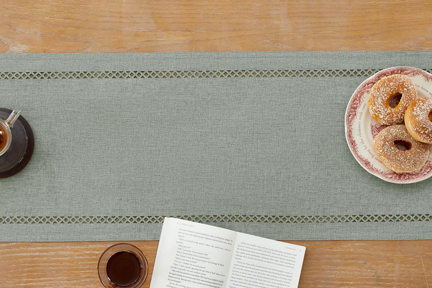 Burlap Style Farmhouse Table Runner, 13 x 48 Inch Grey, Rustic Geometric Hollow Table Runners 48 Inches Long for Dresser Table Everyday Use, 13x48 Inches, Grey