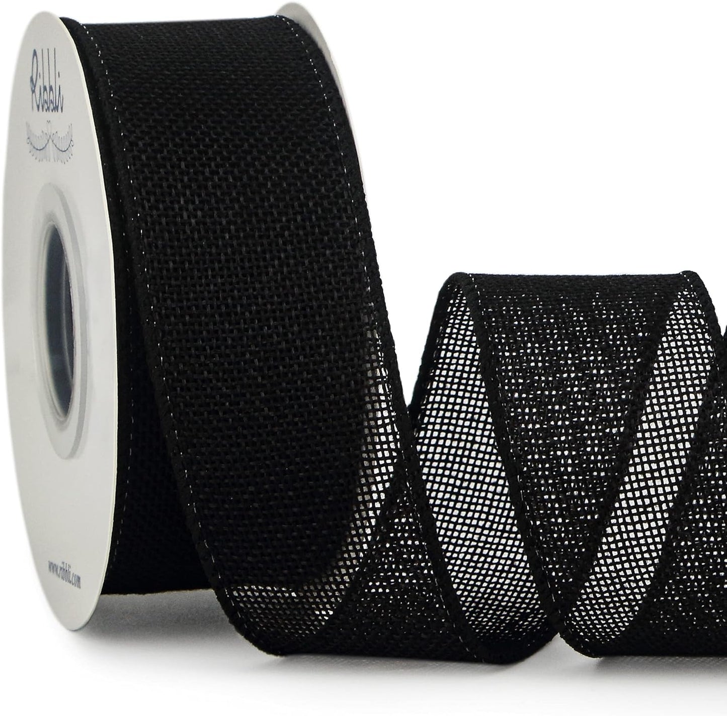 Ribbli Black Burlap Wired Ribbon,1-1/2 Inch x 10 Yard, Wired Edge Ribbon for Big Bow,Wreath,Tree Decoration,Outdoor Decoration