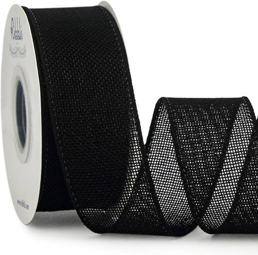 Ribbli Black Burlap Wired Ribbon,1-1/2 Inch x 10 Yard, Wired Edge Ribbon for Big Bow,Wreath,Tree Decoration,Outdoor Decoration