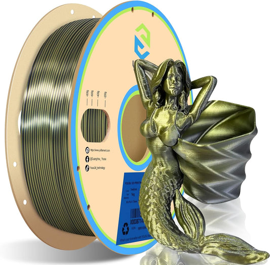 YOUSU Silk Dual Color PLA Filament, Coextrusion Filament, Multicolor 3D Printer Filament 1kg, Dichromatic Filament 1.75mm (± 0.03 mm) Compatible with Most of 3D Printer, Silk Silver Bronze
