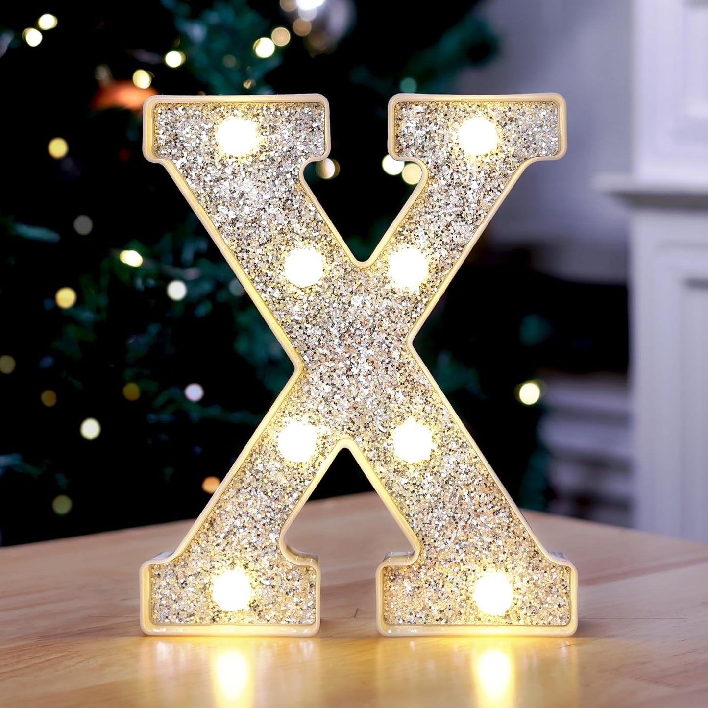 Marquee Light Up Letters, Glitter Silver LED Letter Lights Battery Powered Alphabet Letter Sign for Night Light Wedding Birthday Party Cafe Bar Decoration Girls Room Decor - X