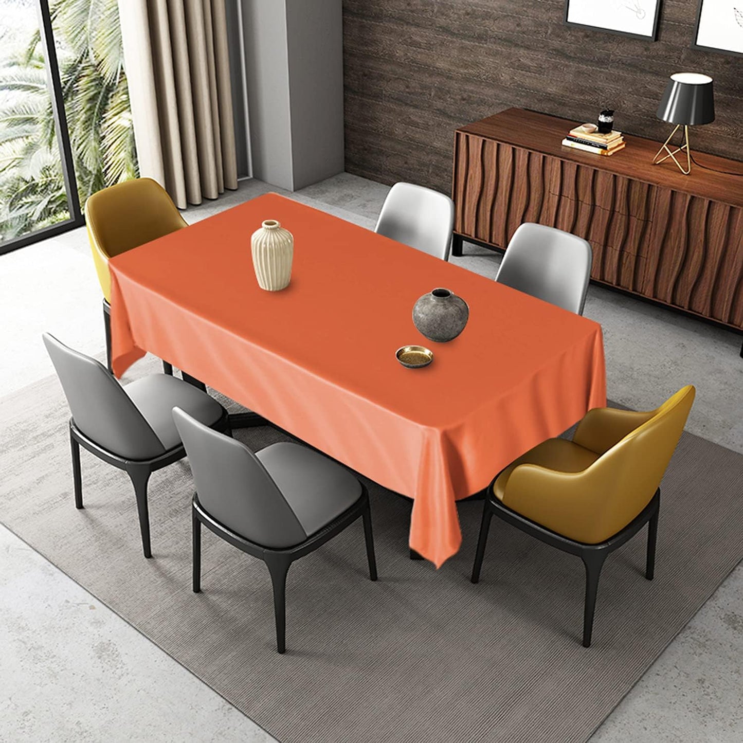 Fitable Rectangle Tablecloth Stain and Wrinkle Resistant Washable Polyester Table Cloth for Buffet Parties and Camping (60x84 inch, Orange)