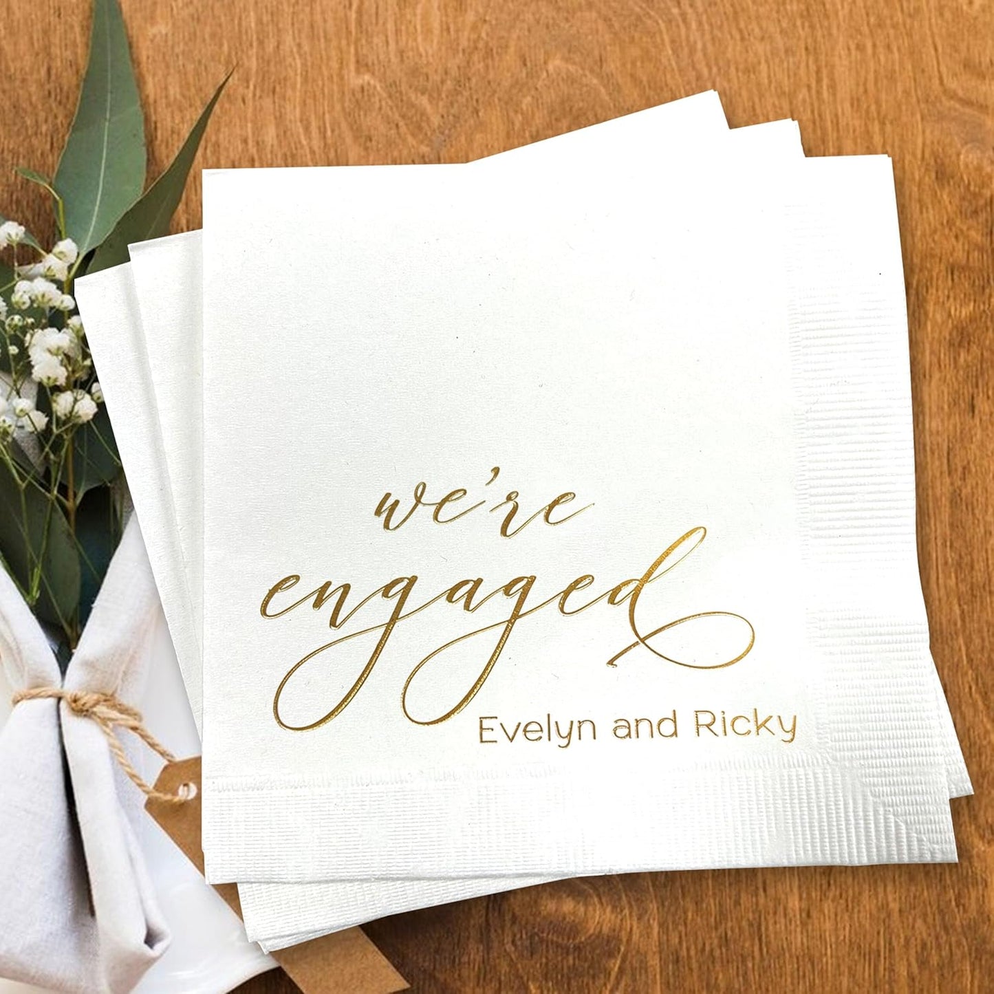 Luxury Personalized Engagement Napkins, We're Engaged, Custom Cocktail Napkins, Beverage Luncheon Cocktail Napkin For Reception, Napkin Decor for Engagement Party, Bridal Shower